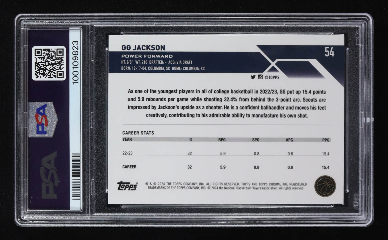 GG Jackson 2023-24 Topps Chrome Aqua Refractors #54 #181/199 RC (PSA 10) at PristineAuction.com GG Jackson 2023-24 Topps Chrome Aqua Refractors #54 #181/199 RC (PSA 10) at PristineAuction.com