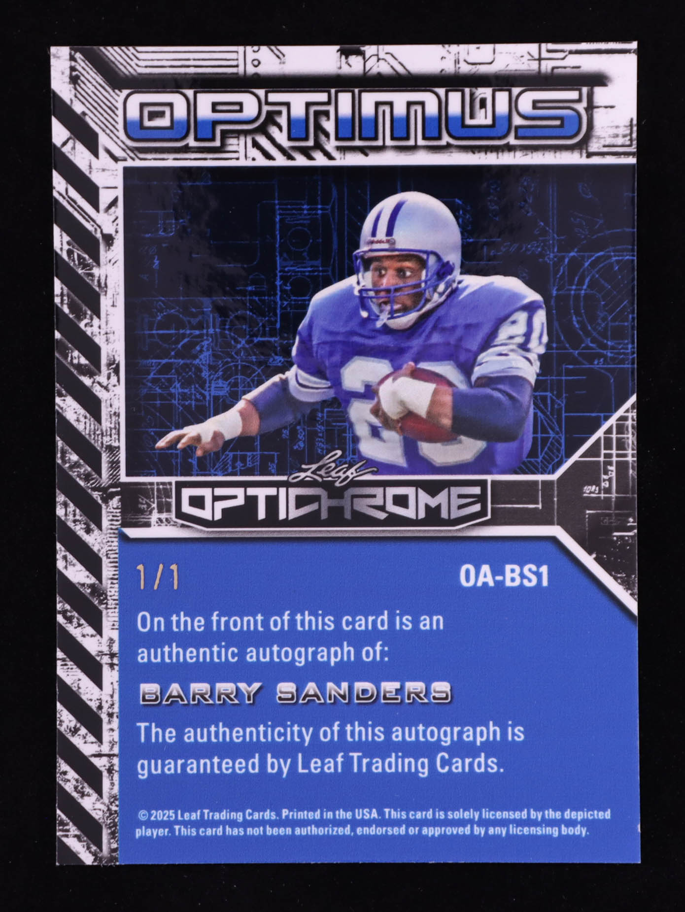 Barry Sanders 2025 Leaf Optimus Optichrome Autographs #OA-BS1 #1/1 at PristineAuction.com Barry Sanders 2025 Leaf Optimus Optichrome Autographs #OA-BS1 #1/1 at PristineAuction.com