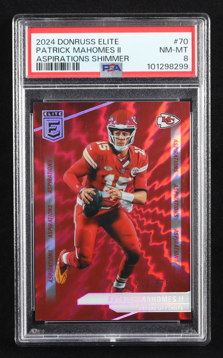 Patrick Mahomes II 2024 Panini Donruss Elite Aspirations Shimmer #70 #212/875 (PSA 8) at PristineAuction.com Patrick Mahomes II 2024 Panini Donruss Elite Aspirations Shimmer #70 #212/875 (PSA 8) at PristineAuction.com