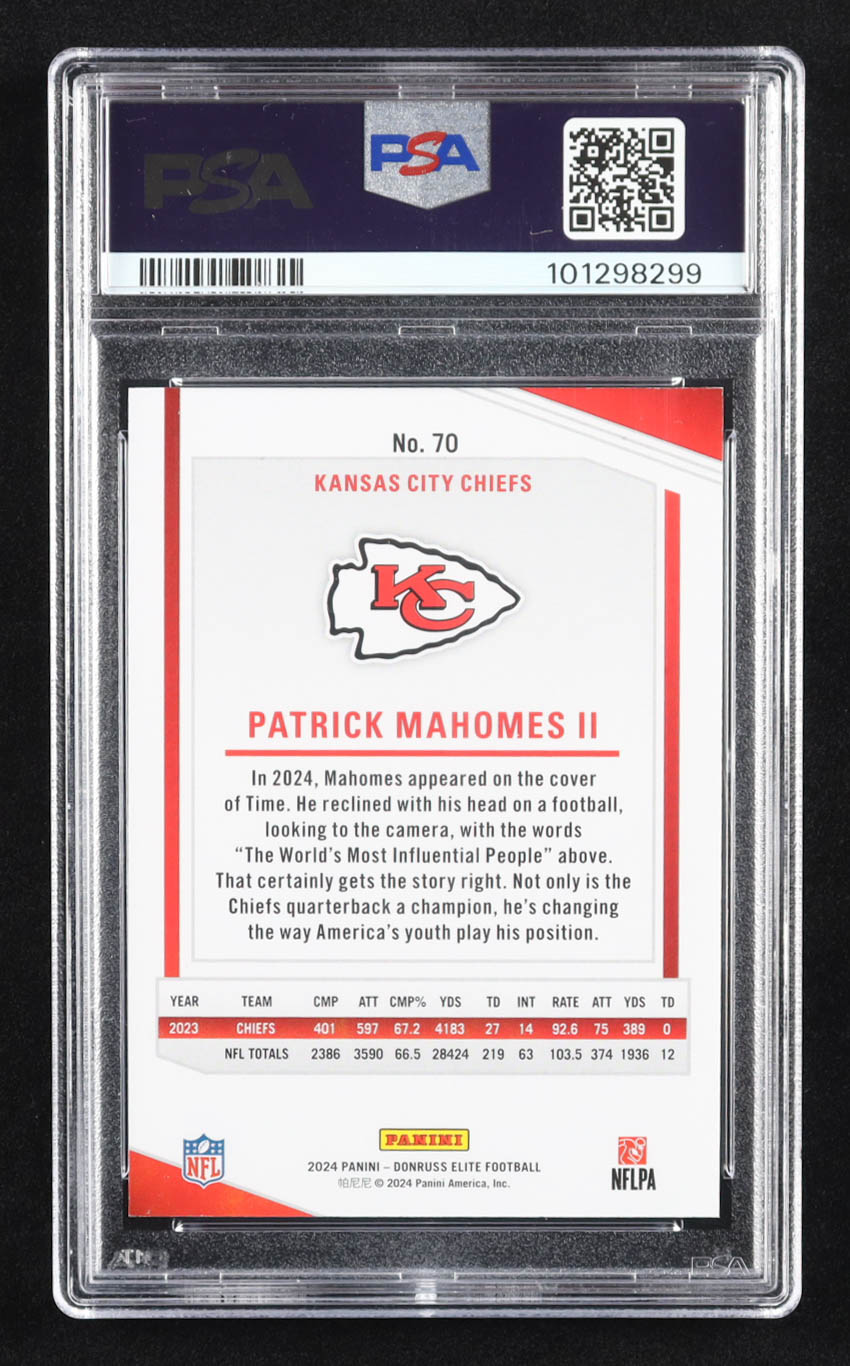 Patrick Mahomes II 2024 Panini Donruss Elite Aspirations Shimmer #70 #212/875 (PSA 8) at PristineAuction.com Patrick Mahomes II 2024 Panini Donruss Elite Aspirations Shimmer #70 #212/875 (PSA 8) at PristineAuction.com