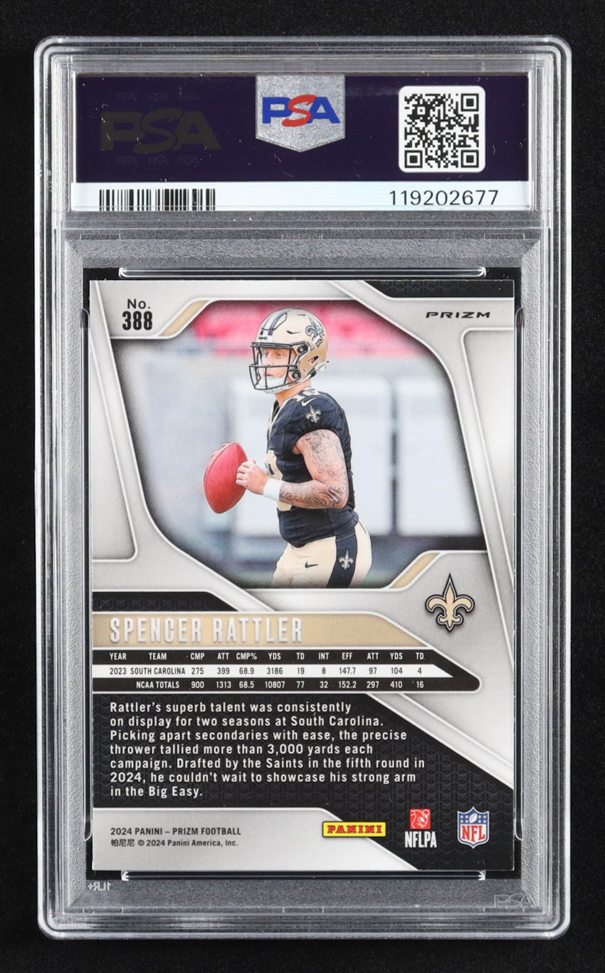 Spencer Rattler 2024 Panini Prizm Prizms Lazer #388 RC (PSA 10) at PristineAuction.com Spencer Rattler 2024 Panini Prizm Prizms Lazer #388 RC (PSA 10) at PristineAuction.com