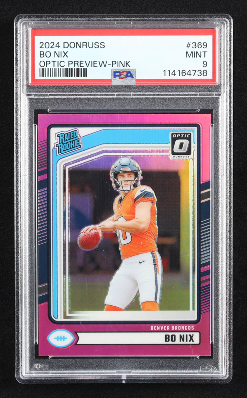 Bo Nix 2024 Donruss Optic Rated Rookies Preview Pink #369 RR RC (PSA 9) at PristineAuction.com Bo Nix 2024 Donruss Optic Rated Rookies Preview Pink #369 RR RC (PSA 9) at PristineAuction.com
