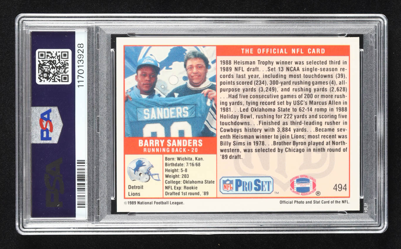 Barry Sanders 1989 Pro Set #494 RC (PSA 9) at PristineAuction.com Barry Sanders 1989 Pro Set #494 RC (PSA 9) at PristineAuction.com