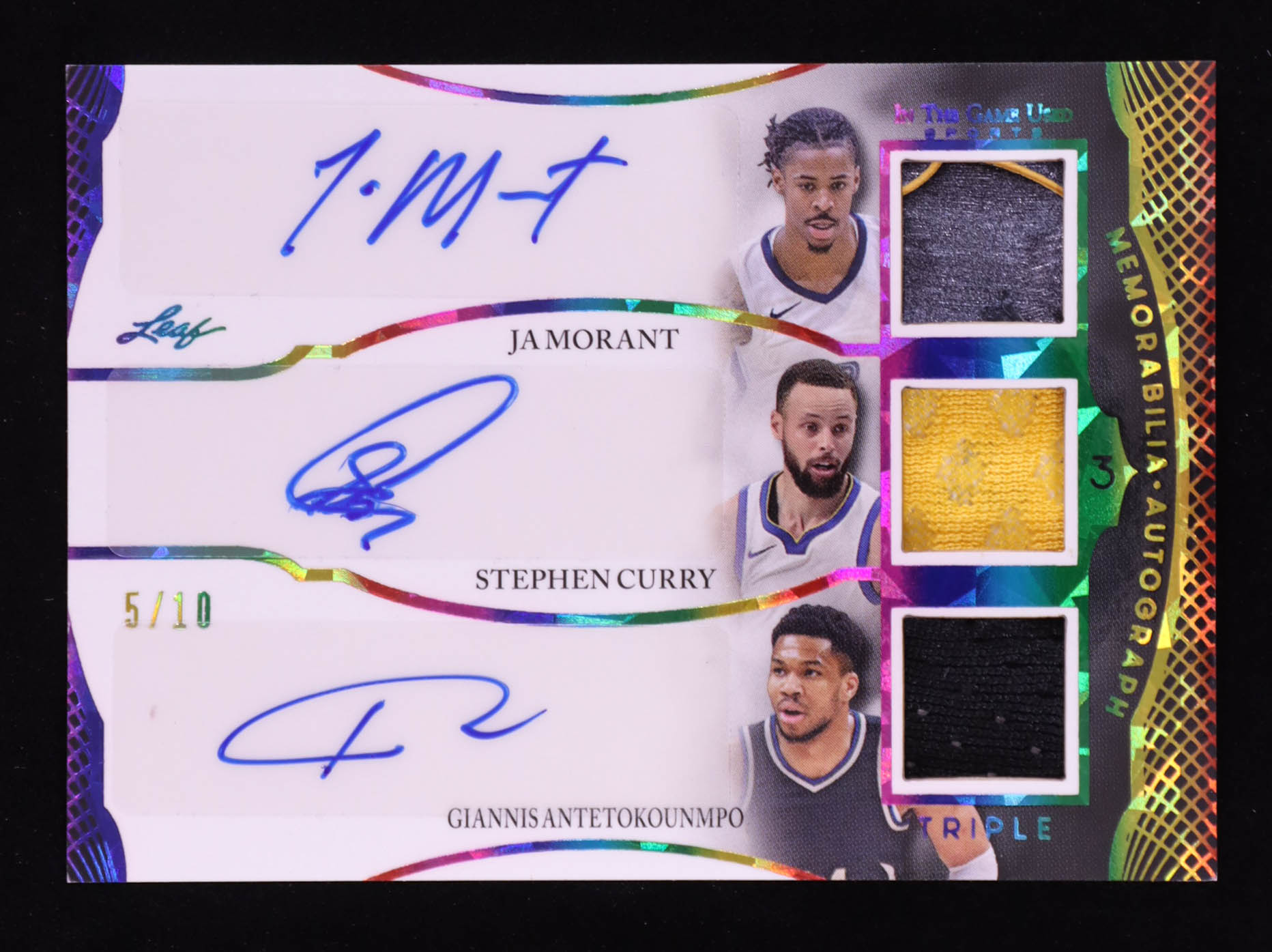 Stephen Curry / Ja Morant / Giannis Antetokounmpo 2024 Leaf ITG Sports Autographs Memorabilia #IGTA-5 #5/10 at PristineAuction.com Stephen Curry / Ja Morant / Giannis Antetokounmpo 2024 Leaf ITG Sports Autographs Memorabilia #IGTA-5 #5/10 at PristineAuction.com