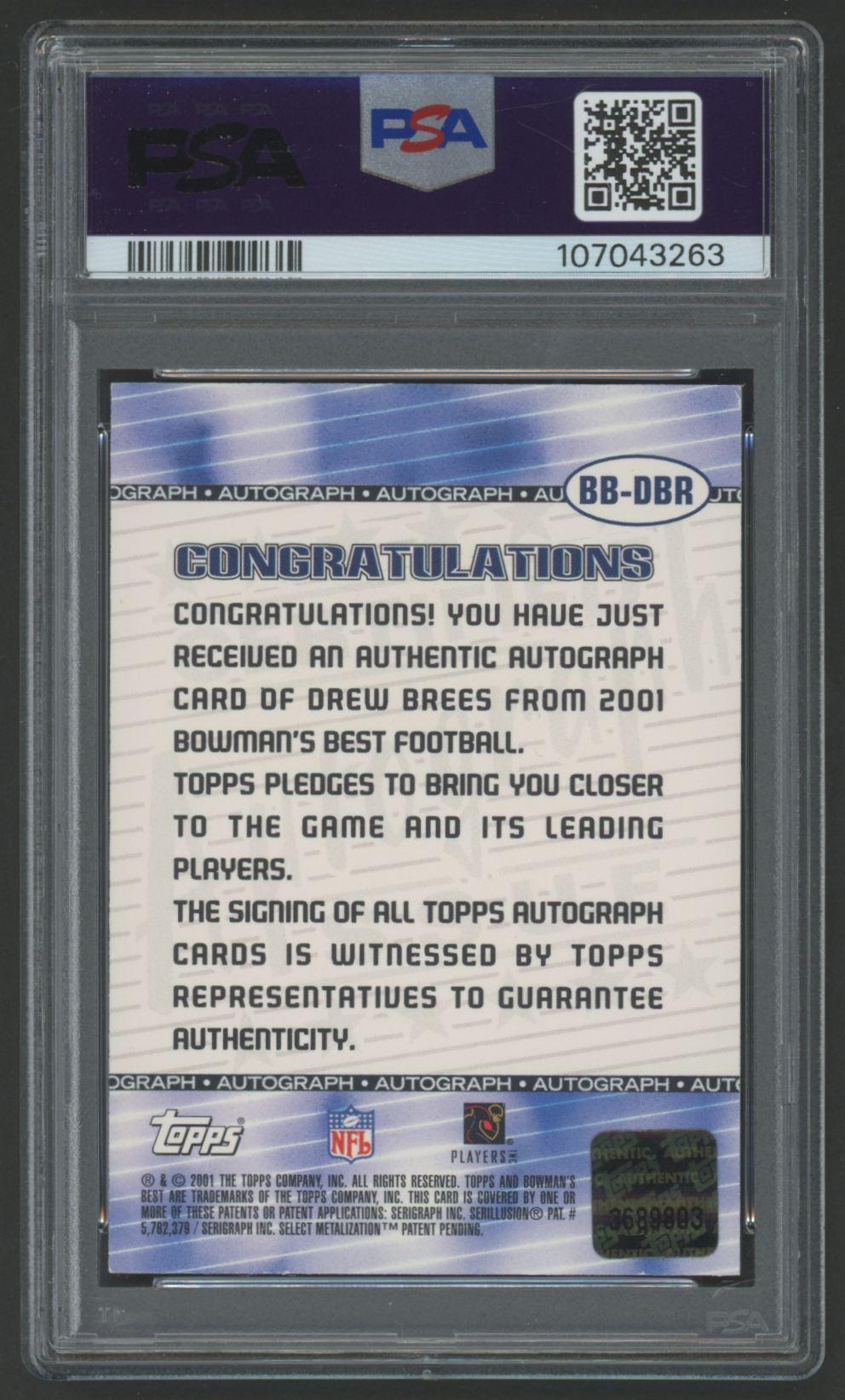 Drew Brees 2001 Bowman's Best Certified Autograph #BBDBR RC (PSA 8) at PristineAuction.com Drew Brees 2001 Bowman's Best Certified Autograph #BBDBR RC (PSA 8) at PristineAuction.com