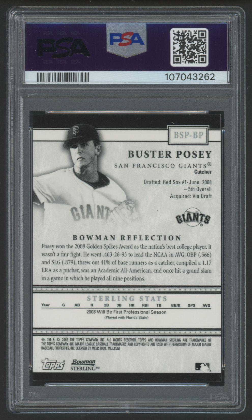 Buster Posey 2008 Bowman Sterling Prospect Autographs #BSPBP (PSA 9) at PristineAuction.com Buster Posey 2008 Bowman Sterling Prospect Autographs #BSPBP (PSA 9) at PristineAuction.com