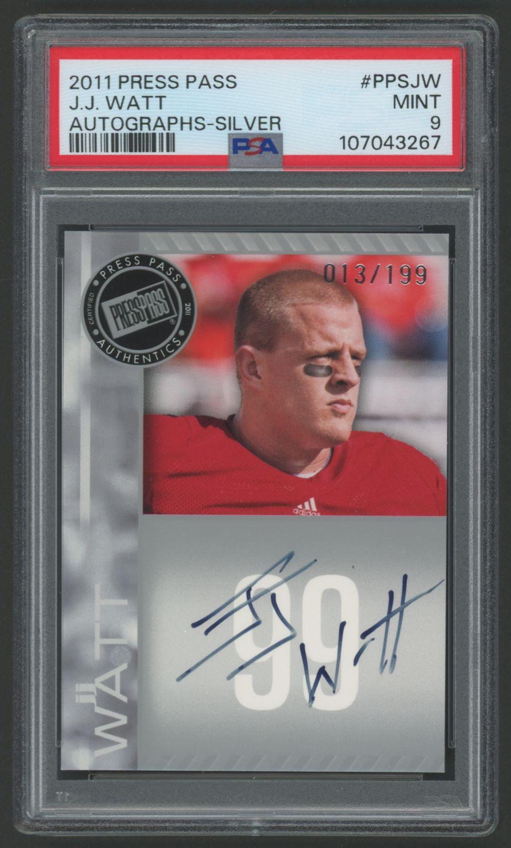 JJ Watt 2011 Press Pass Autographs Silver #PPSJW RC #13/199 (PSA 9) at PristineAuction.com JJ Watt 2011 Press Pass Autographs Silver #PPSJW RC #13/199 (PSA 9) at PristineAuction.com