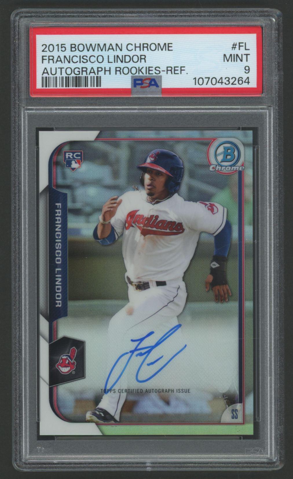 Francisco Lindor 2015 Bowman Chrome Autograph Rookies Refractor #BCARFL #177/499 (PSA 9) at PristineAuction.com Francisco Lindor 2015 Bowman Chrome Autograph Rookies Refractor #BCARFL #177/499 (PSA 9) at PristineAuction.com