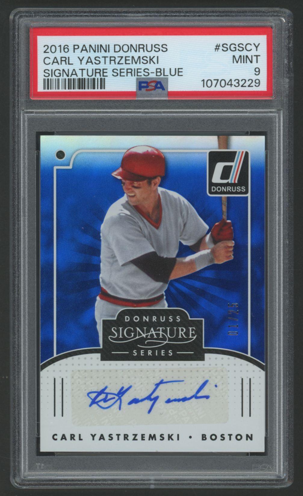 Carl Yastrzemski 2016 Donruss Signature Series Blue #SGSCY #1/25 (PSA 9) at PristineAuction.com Carl Yastrzemski 2016 Donruss Signature Series Blue #SGSCY #1/25 (PSA 9) at PristineAuction.com