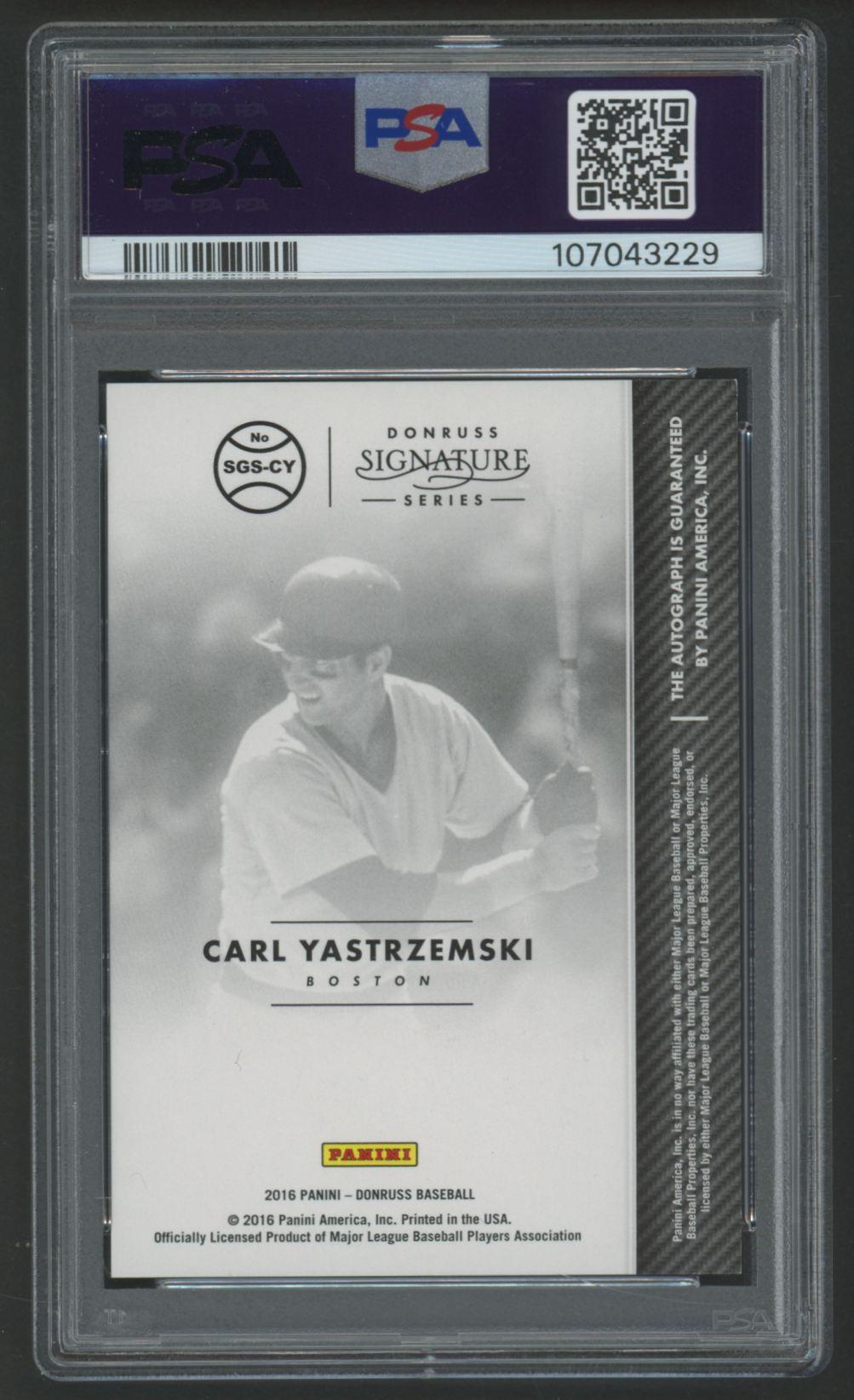 Carl Yastrzemski 2016 Donruss Signature Series Blue #SGSCY #1/25 (PSA 9) at PristineAuction.com Carl Yastrzemski 2016 Donruss Signature Series Blue #SGSCY #1/25 (PSA 9) at PristineAuction.com