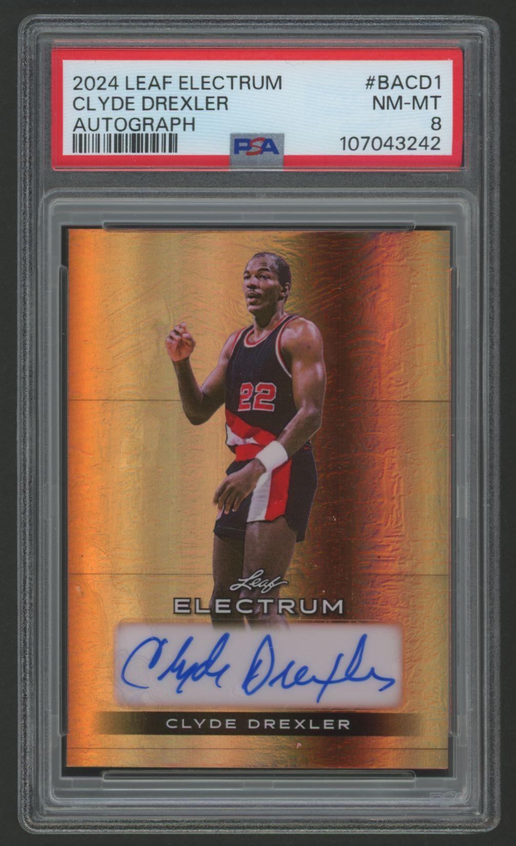 Clyde Drexler 2024 Leaf Electrum Autograph #BACD1 #13/20 (PSA 8) at PristineAuction.com Clyde Drexler 2024 Leaf Electrum Autograph #BACD1 #13/20 (PSA 8) at PristineAuction.com