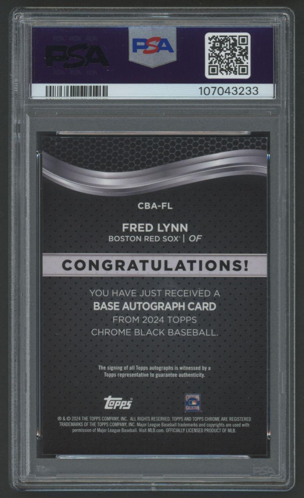 Fred Lynn 2024 Topps Chrome Black Autograph #CBAFL (PSA 9) at PristineAuction.com Fred Lynn 2024 Topps Chrome Black Autograph #CBAFL (PSA 9) at PristineAuction.com