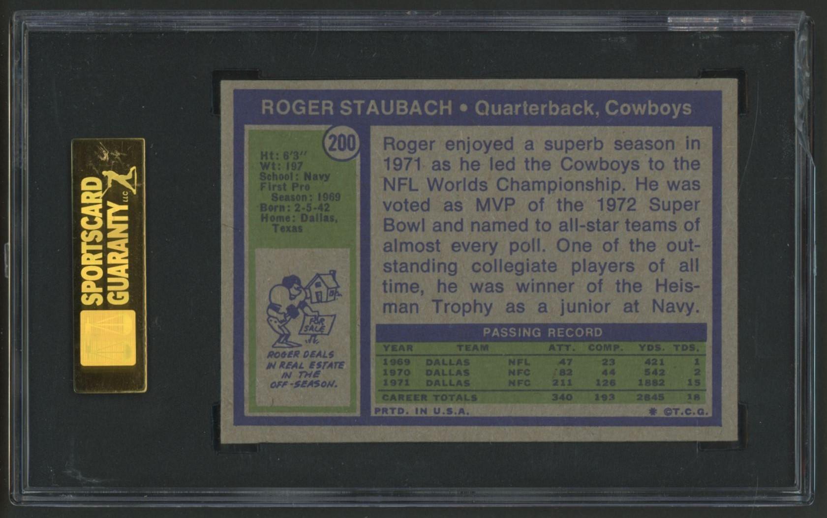 Roger Staubach 1972 Topps #200 RC (SGC 5) at PristineAuction.com Roger Staubach 1972 Topps #200 RC (SGC 5) at PristineAuction.com