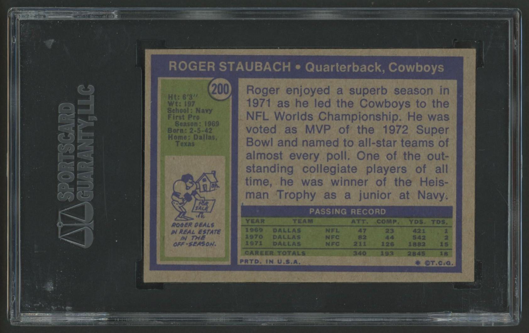 Roger Staubach 1972 Topps #200 RC (SGC 7) at PristineAuction.com Roger Staubach 1972 Topps #200 RC (SGC 7) at PristineAuction.com