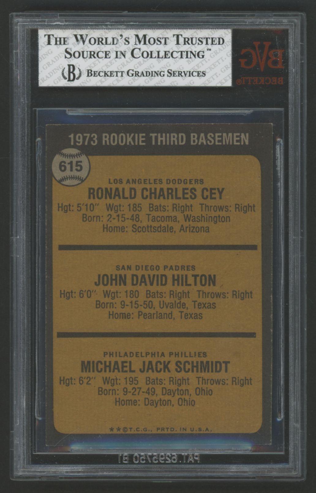 Ron Cey / John Hilton / Mike Schmidt 1973 Topps #615 Rookie Third Basemen RC (BVG 7) at PristineAuction.com Ron Cey / John Hilton / Mike Schmidt 1973 Topps #615 Rookie Third Basemen RC (BVG 7) at PristineAuction.com