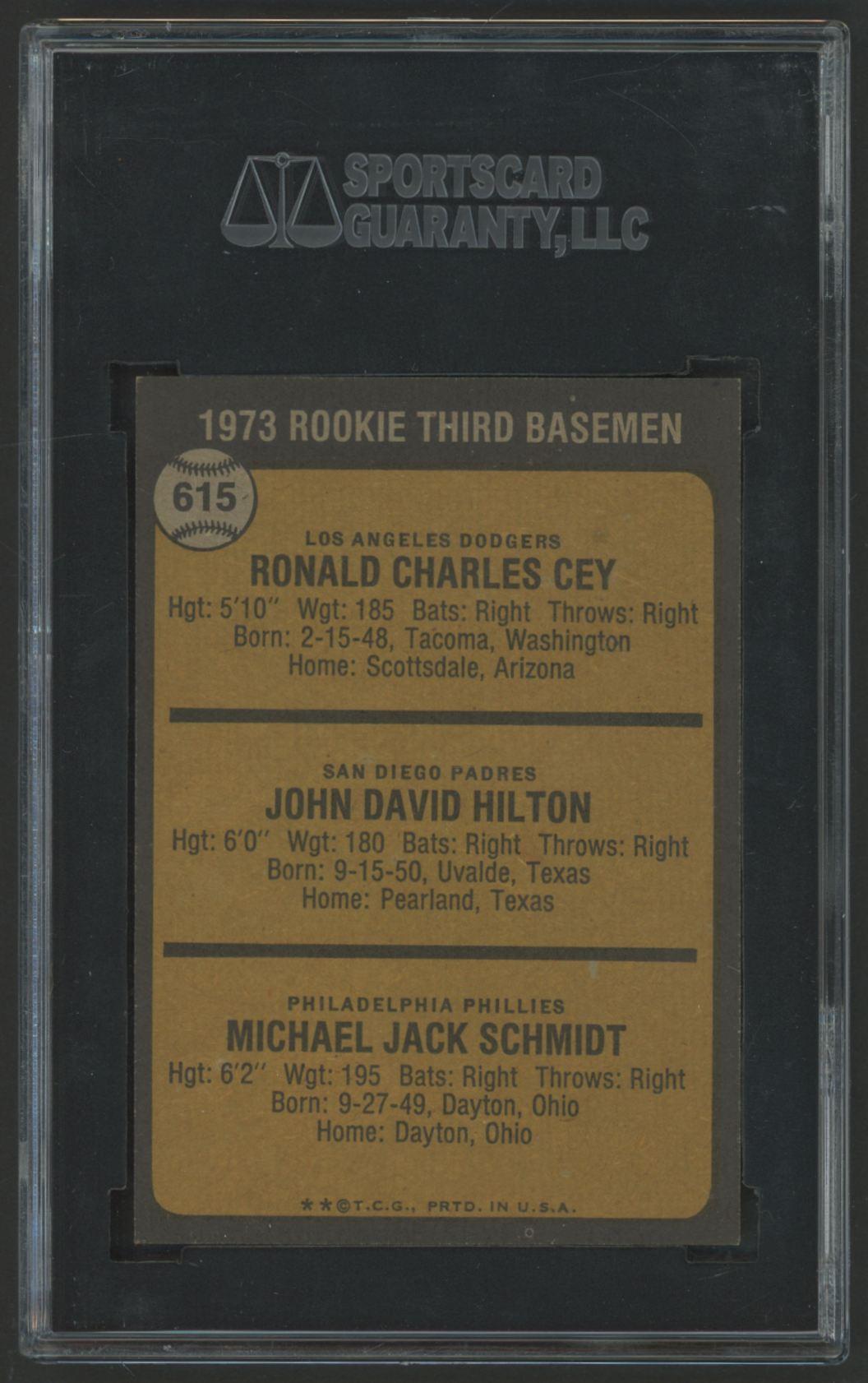 Ron Cey / John Hilton / Mike Schmidt 1973 Topps #615 Rookie Third Basemen RC (SGC 7) at PristineAuction.com Ron Cey / John Hilton / Mike Schmidt 1973 Topps #615 Rookie Third Basemen RC (SGC 7) at PristineAuction.com