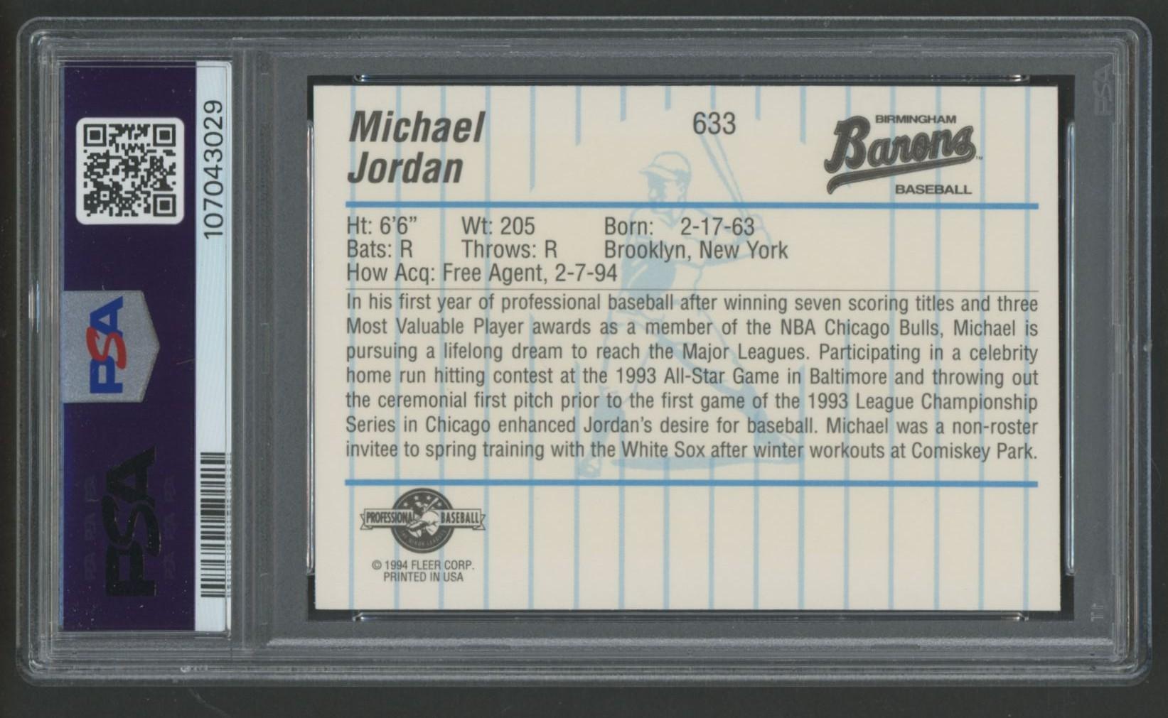 Michael Jordan 1994 Fleer Procards Birmingham Barons #633 (PSA 8) at PristineAuction.com Michael Jordan 1994 Fleer Procards Birmingham Barons #633 (PSA 8) at PristineAuction.com