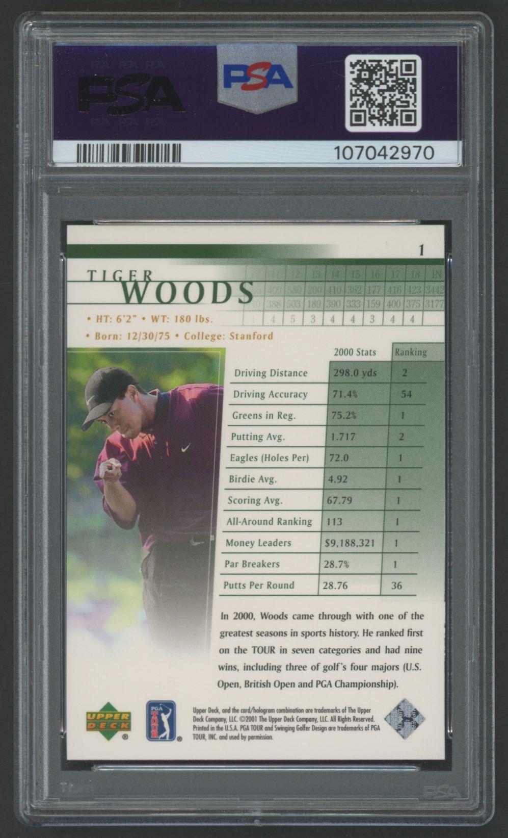 Tiger Woods 2001 Upper Deck #1 RC (PSA 8) at PristineAuction.com Tiger Woods 2001 Upper Deck #1 RC (PSA 8) at PristineAuction.com