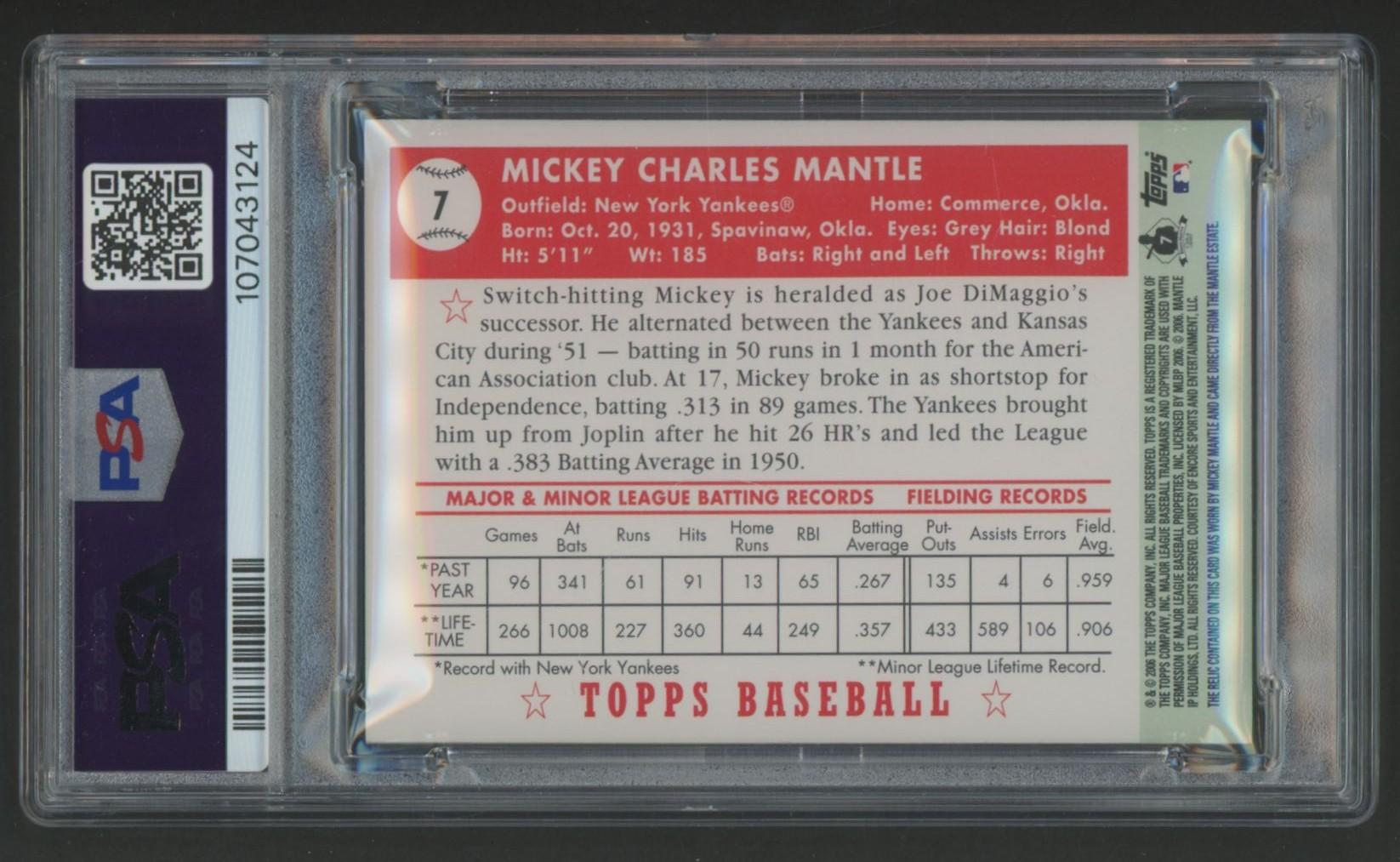 Mickey Mantle 2006 Topps '52 Target Exclusive Relic #7 (PSA 6) at PristineAuction.com Mickey Mantle 2006 Topps '52 Target Exclusive Relic #7 (PSA 6) at PristineAuction.com
