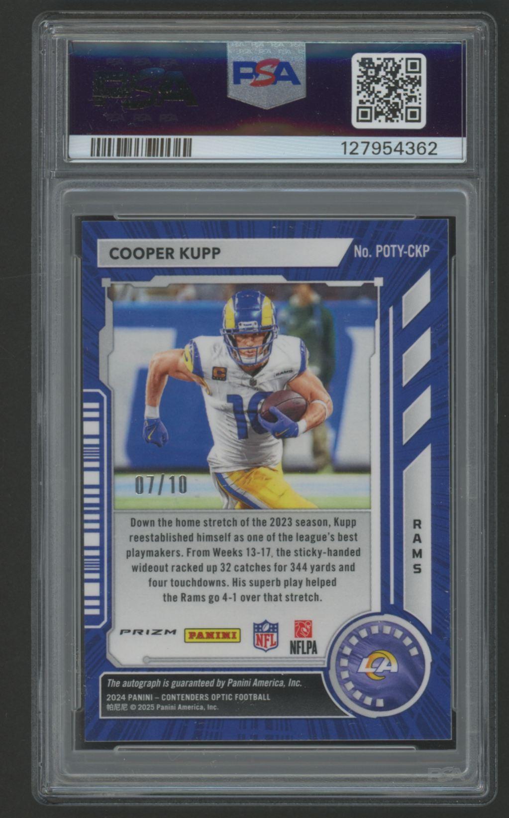 Cooper Kupp 2024 Contenders Optic Player of the Year Contenders Autograph Gold #CKP #7/10 (PSA 9 | Auto 9) at PristineAuction.com Cooper Kupp 2024 Contenders Optic Player of the Year Contenders Autograph Gold #CKP #7/10 (PSA 9 | Auto 9) at PristineAuction.com