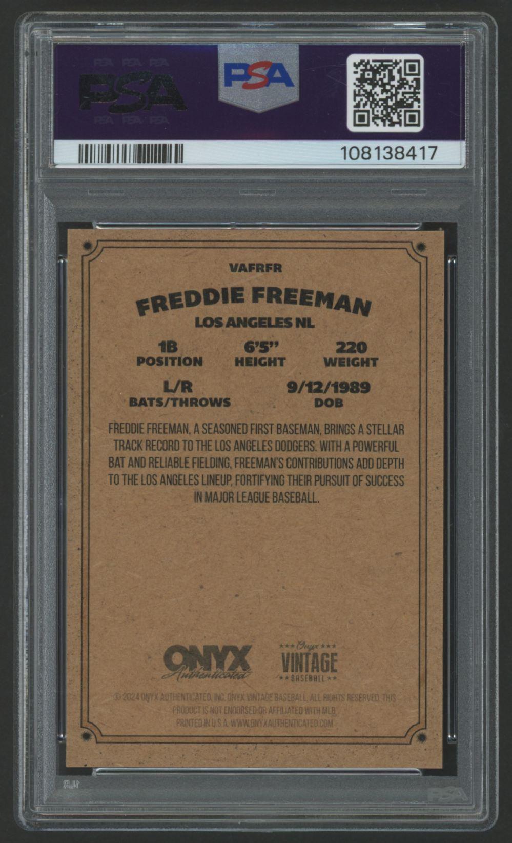 Freddie Freeman 2024 Onyx Vintage Autograph #VAFRFR (PSA 8) at PristineAuction.com Freddie Freeman 2024 Onyx Vintage Autograph #VAFRFR (PSA 8) at PristineAuction.com