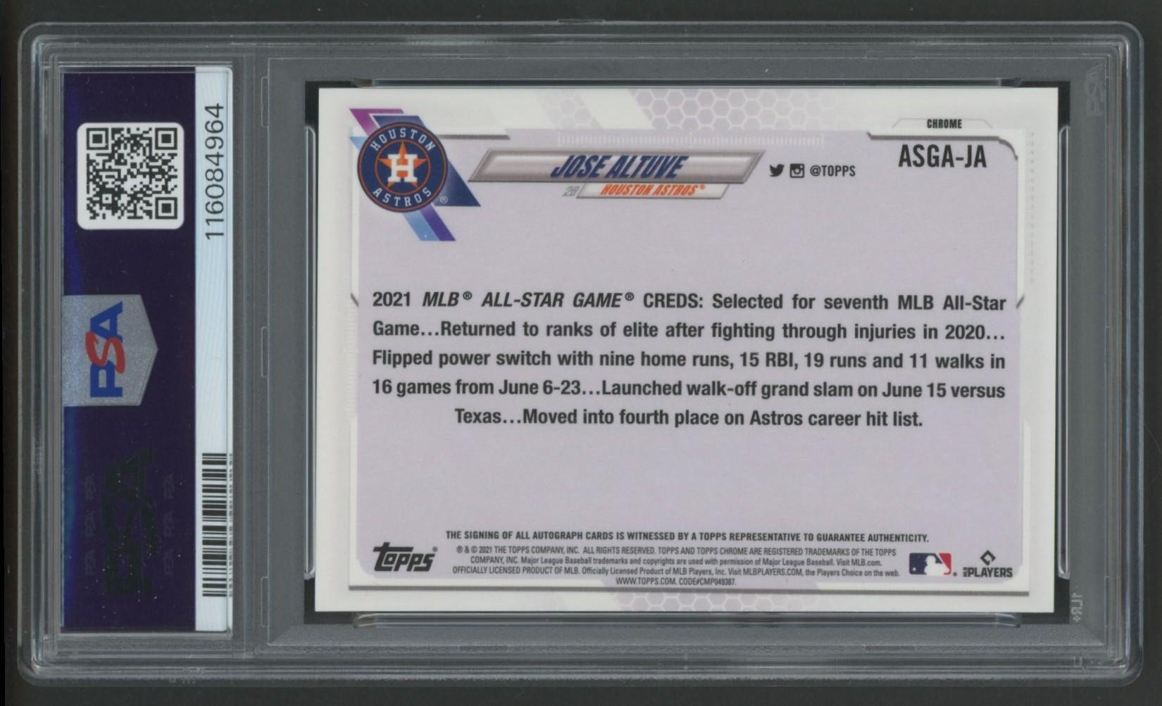 Jose Altuve 2021 Topps Chrome Update All-Star Game Autograph #ASGAJA (PSA | Auto 10) at PristineAuction.com Jose Altuve 2021 Topps Chrome Update All-Star Game Autograph #ASGAJA (PSA | Auto 10) at PristineAuction.com