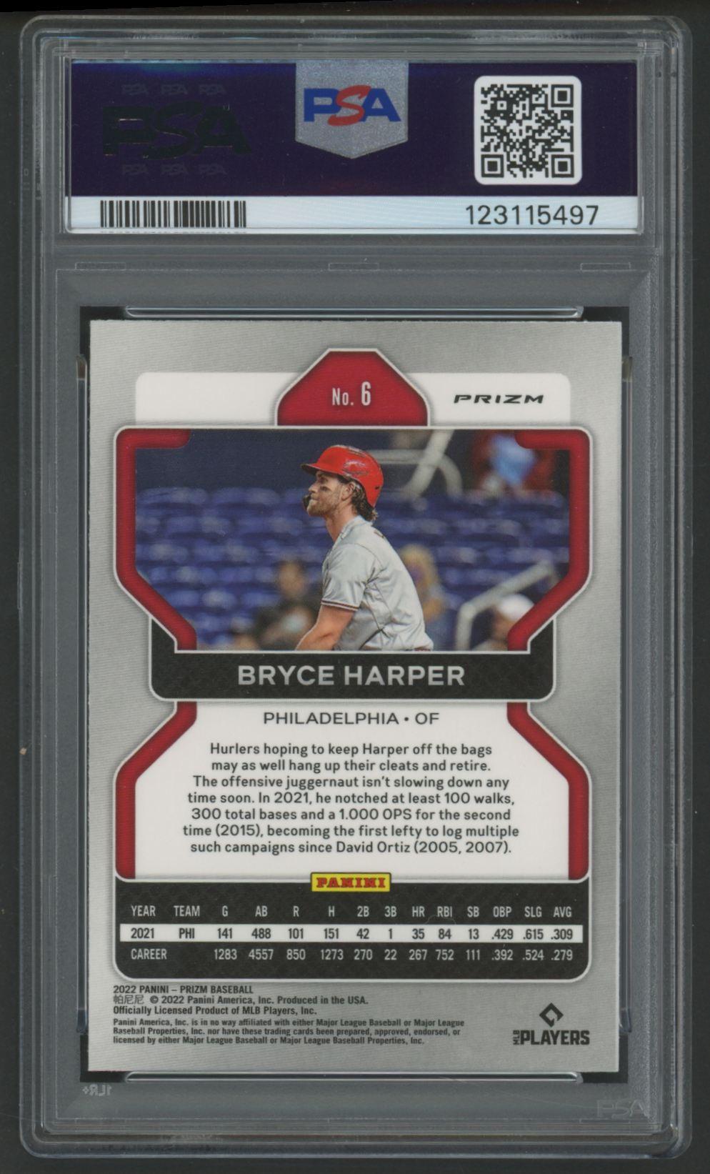 Bryce Harper 2022 Panini Prizm White Wave Prizm #6 (PSA 10) at PristineAuction.com Bryce Harper 2022 Panini Prizm White Wave Prizm #6 (PSA 10) at PristineAuction.com