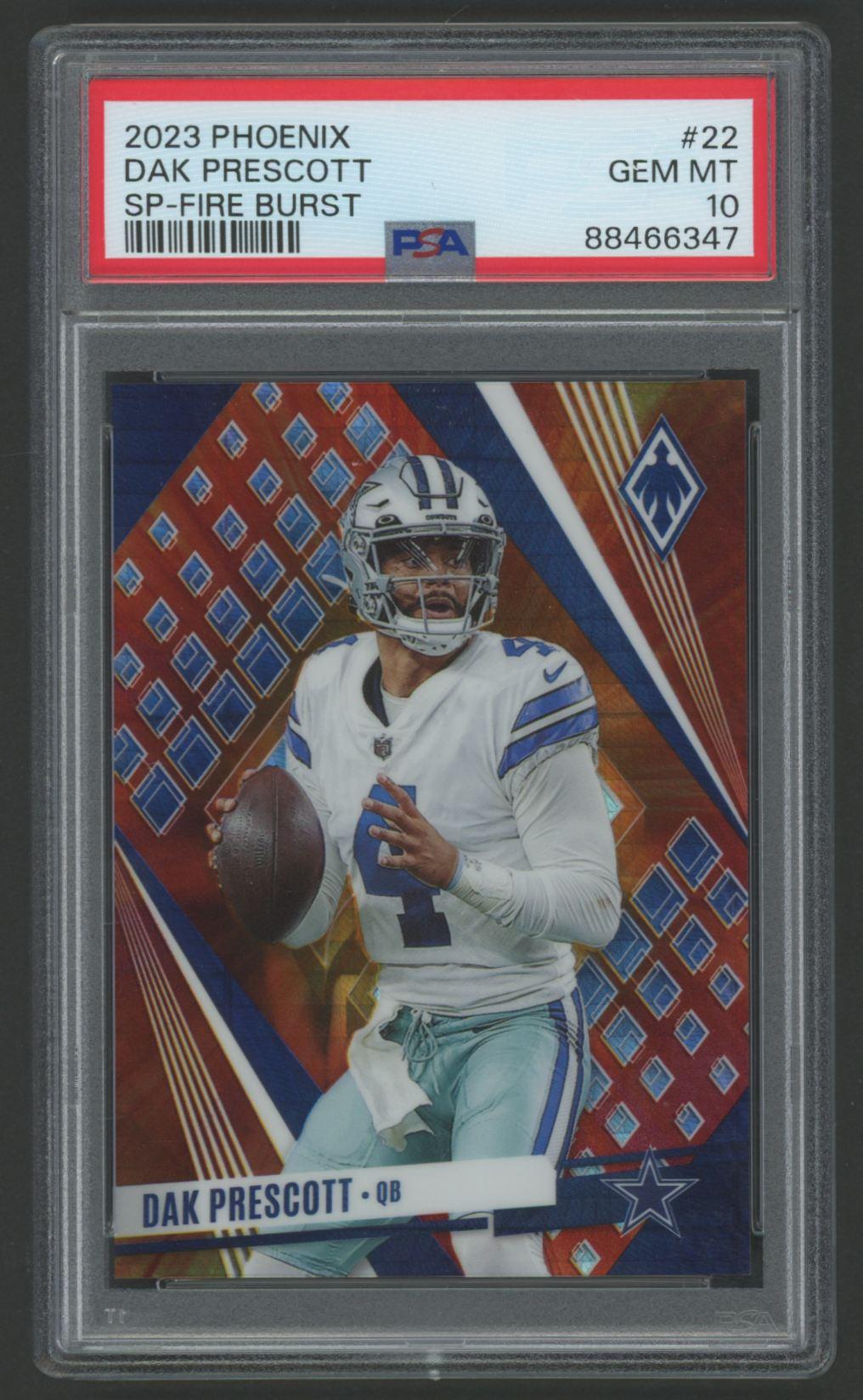 Dak Prescott 2023 Phoenix Fire Burst SP #22 #67/340 (PSA 10) at PristineAuction.com Dak Prescott 2023 Phoenix Fire Burst SP #22 #67/340 (PSA 10) at PristineAuction.com