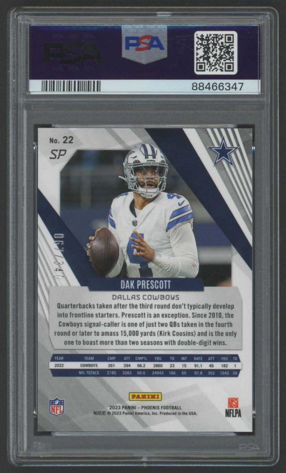 Dak Prescott 2023 Phoenix Fire Burst SP #22 #67/340 (PSA 10) at PristineAuction.com Dak Prescott 2023 Phoenix Fire Burst SP #22 #67/340 (PSA 10) at PristineAuction.com