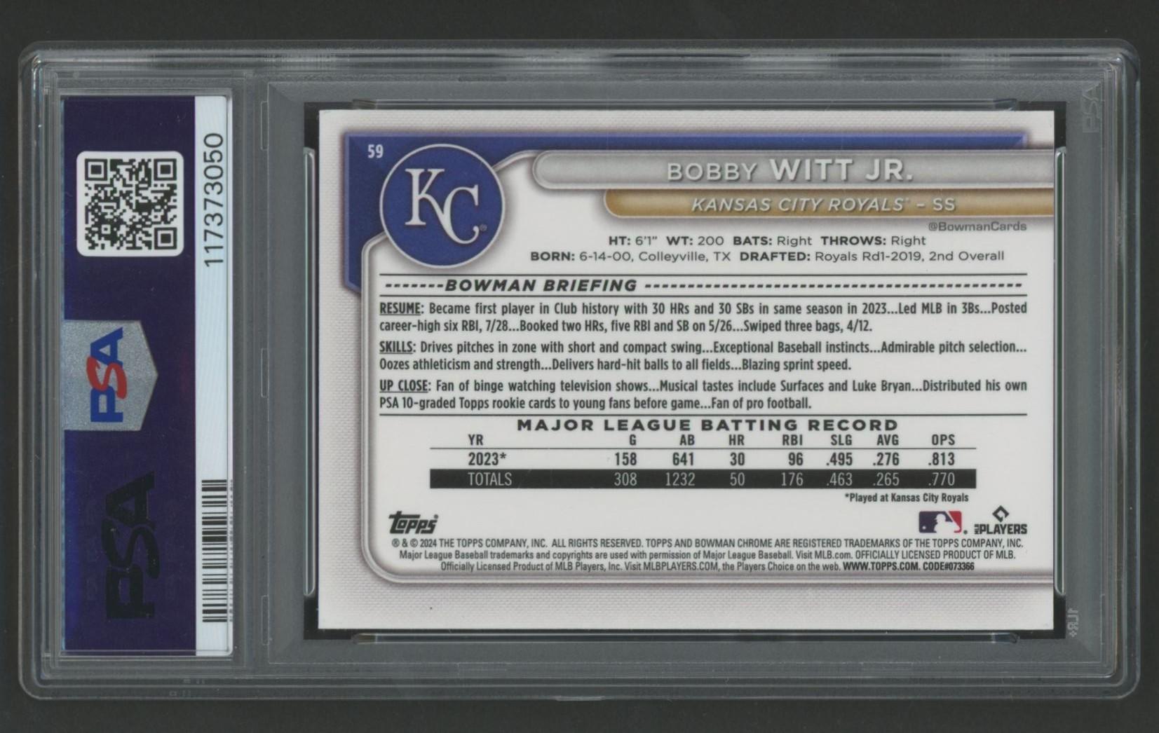 Bobby Witt Jr. 2024 Bowman Chrome Mega Box #59 (PSA 10) at PristineAuction.com Bobby Witt Jr. 2024 Bowman Chrome Mega Box #59 (PSA 10) at PristineAuction.com
