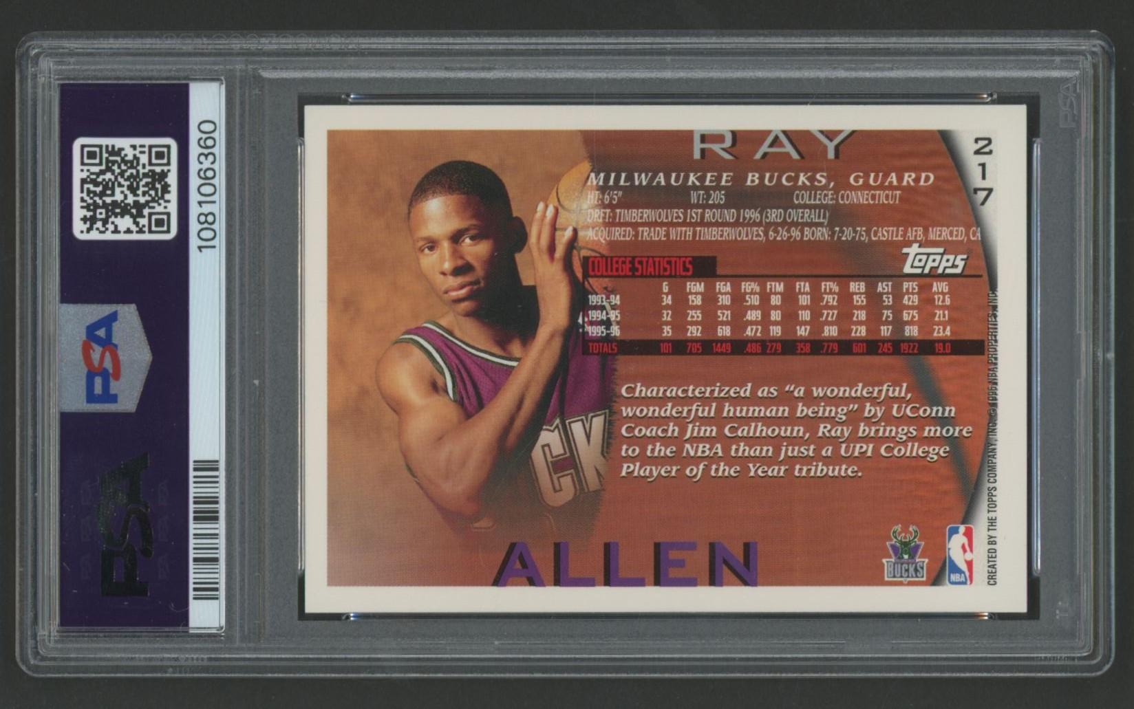 Ray Allen 1996 Topps #217 (PSA 10) at PristineAuction.com Ray Allen 1996 Topps #217 (PSA 10) at PristineAuction.com