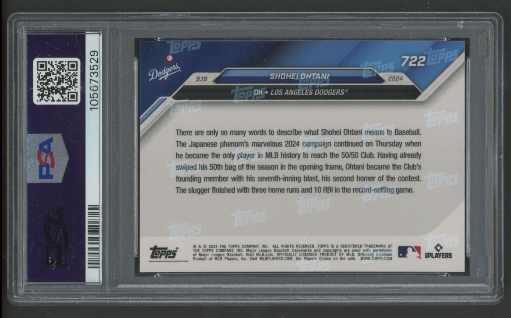 Shohei Ohtani 2024 Topps Now #722 (PSA 10) at PristineAuction.com Shohei Ohtani 2024 Topps Now #722 (PSA 10) at PristineAuction.com