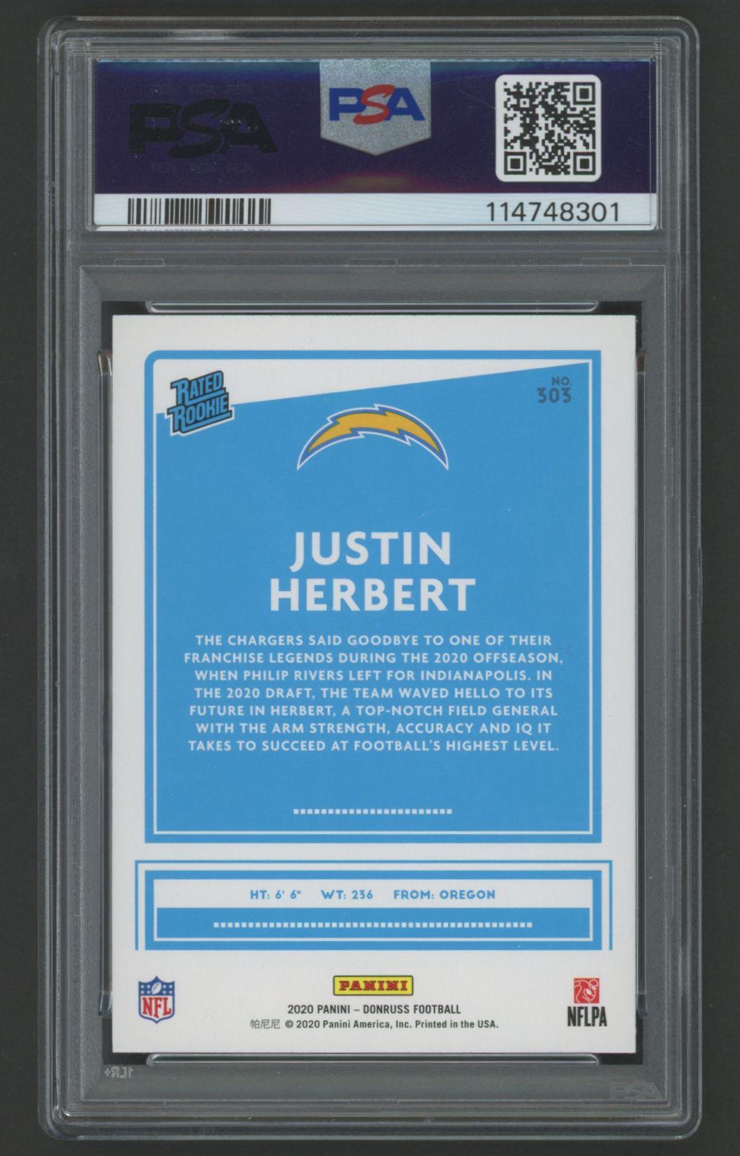 Justin Herbert 2020 Donruss RR #303 RC (PSA 10) at PristineAuction.com Justin Herbert 2020 Donruss RR #303 RC (PSA 10) at PristineAuction.com