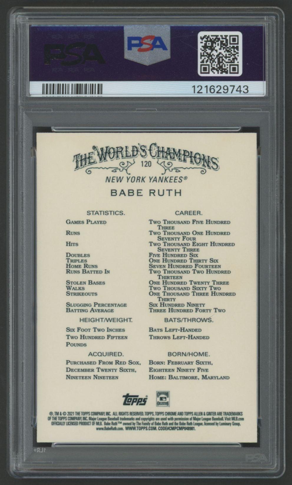 Babe Ruth 2021 Topps Chrome Allen & Ginter Refractor #120 (PSA 10) at PristineAuction.com Babe Ruth 2021 Topps Chrome Allen & Ginter Refractor #120 (PSA 10) at PristineAuction.com