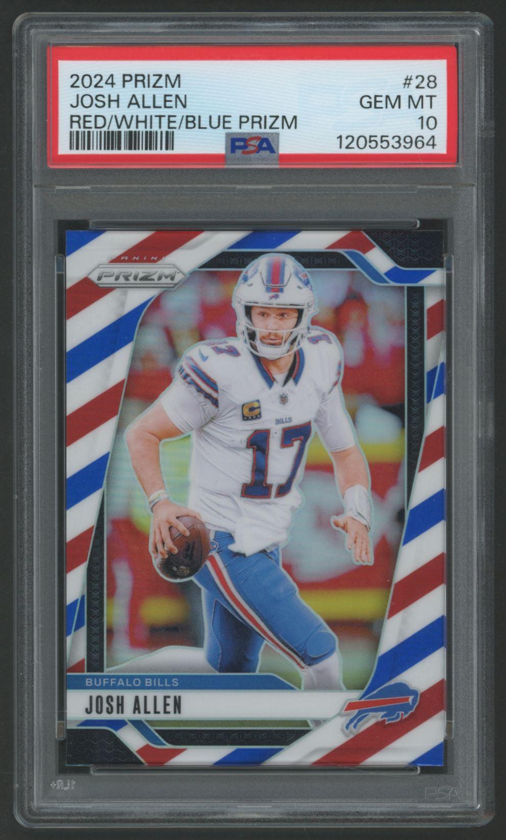 Josh Allen 2024 Prizm Red White Blue Prizm #28 (PSA 10) at PristineAuction.com Josh Allen 2024 Prizm Red White Blue Prizm #28 (PSA 10) at PristineAuction.com