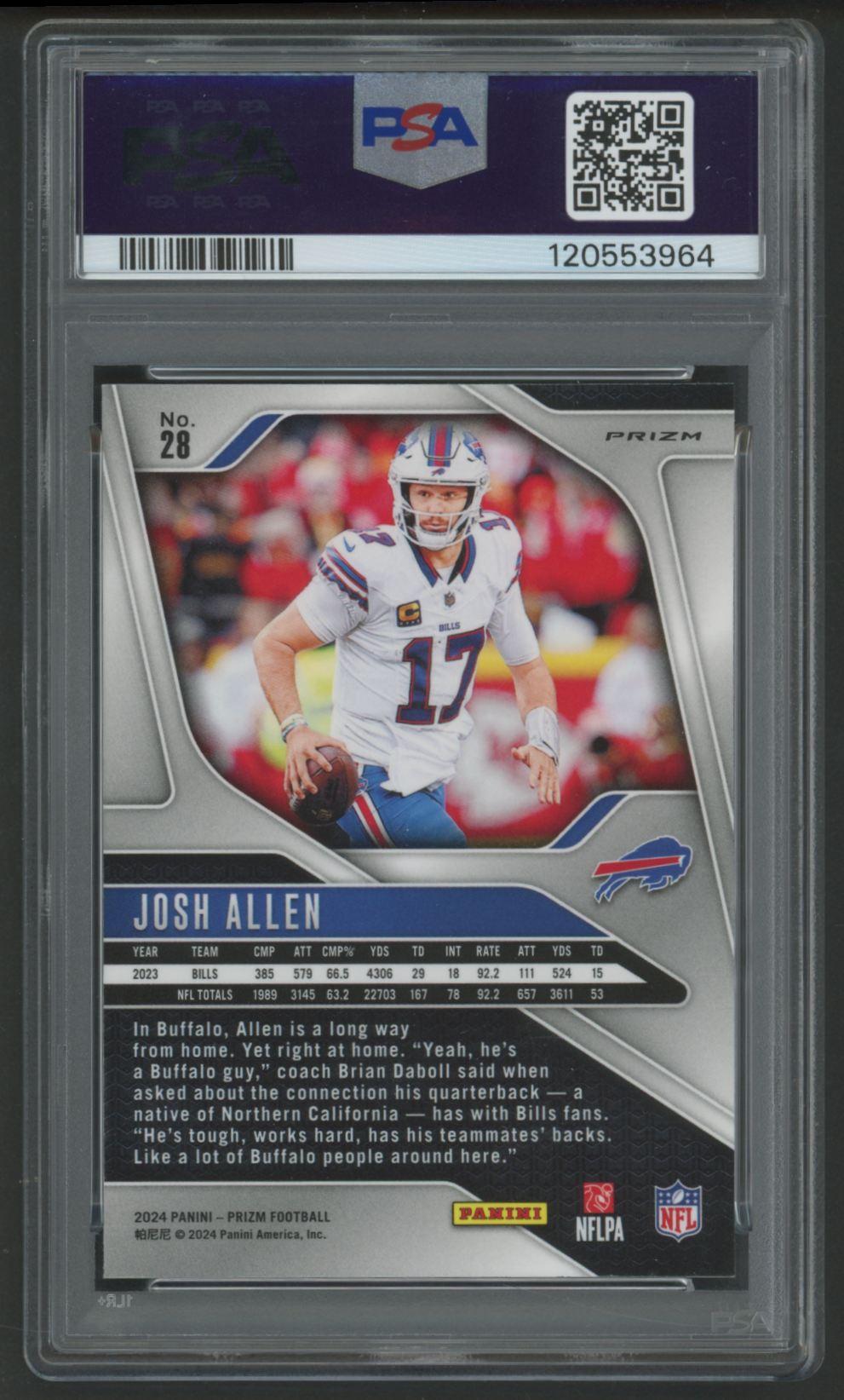 Josh Allen 2024 Prizm Red White Blue Prizm #28 (PSA 10) at PristineAuction.com Josh Allen 2024 Prizm Red White Blue Prizm #28 (PSA 10) at PristineAuction.com