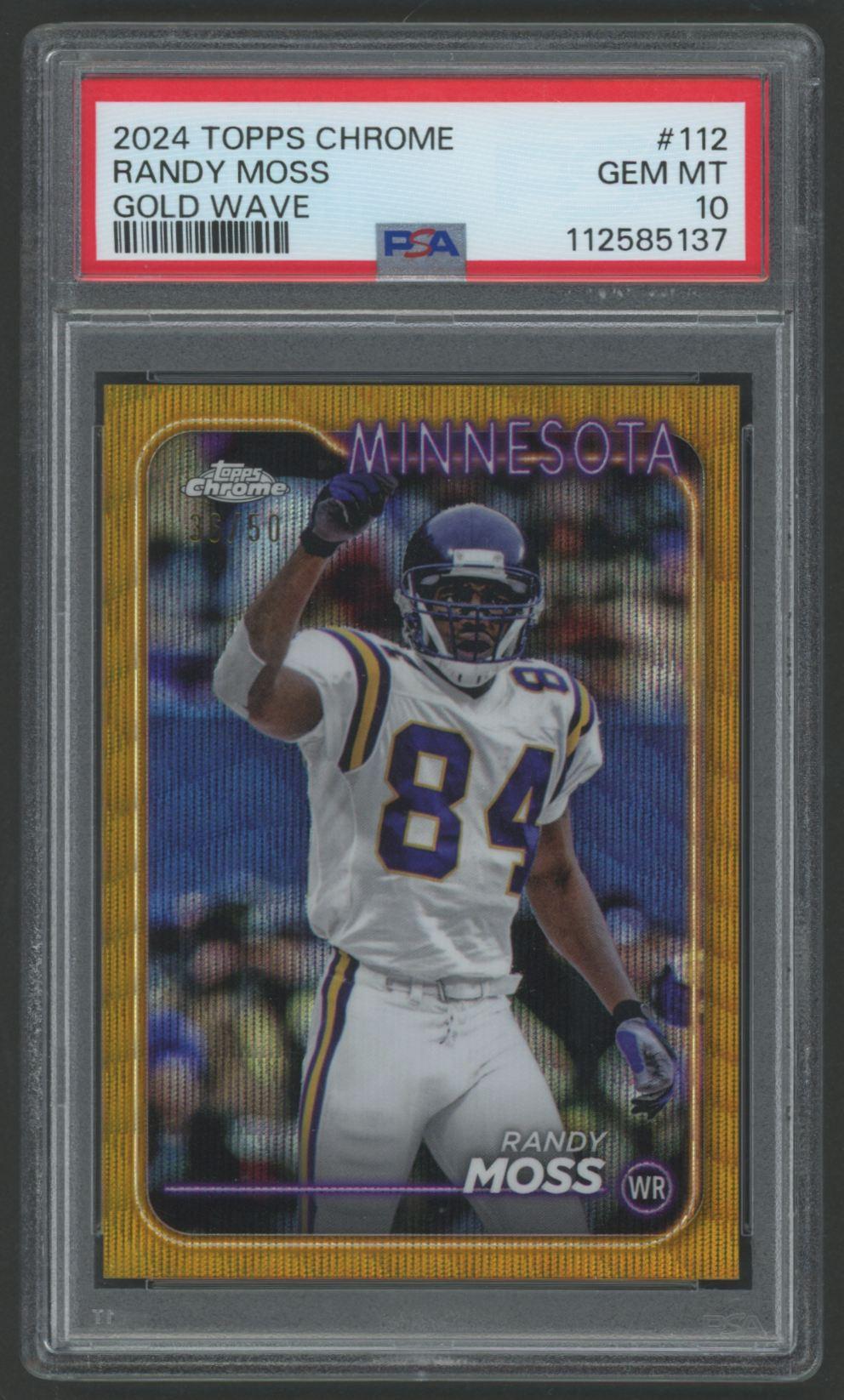 Randy Moss 2024 Topps Chrome Gold Wave #112 #36/50 (PSA 10) at PristineAuction.com Randy Moss 2024 Topps Chrome Gold Wave #112 #36/50 (PSA 10) at PristineAuction.com