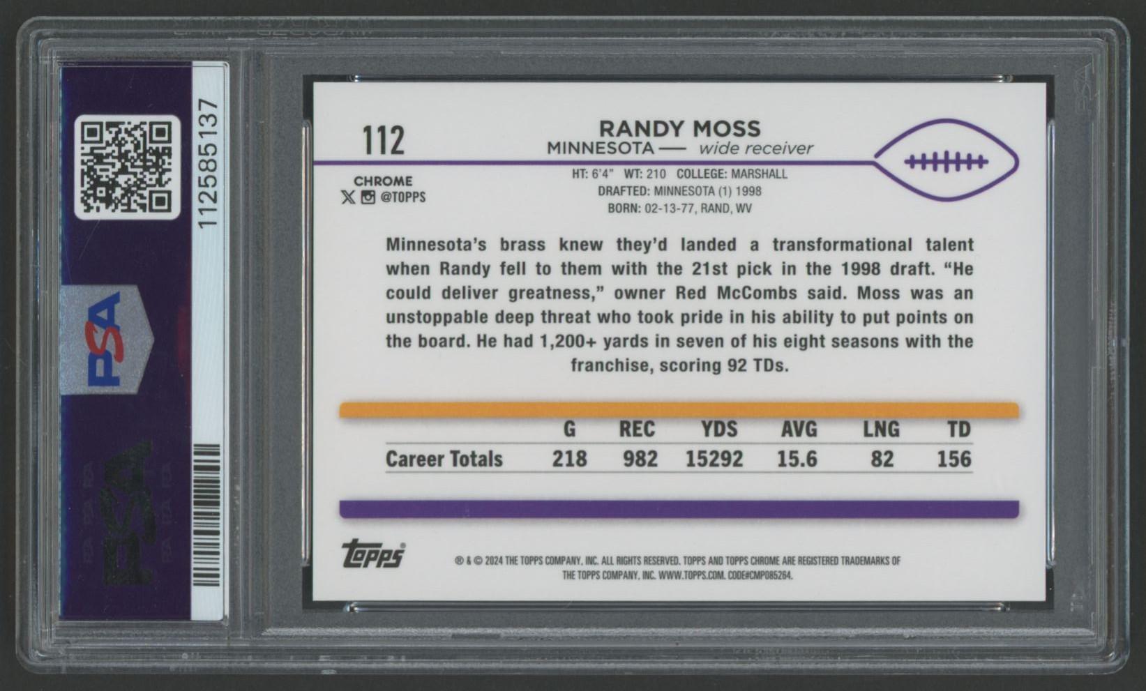 Randy Moss 2024 Topps Chrome Gold Wave #112 #36/50 (PSA 10) at PristineAuction.com Randy Moss 2024 Topps Chrome Gold Wave #112 #36/50 (PSA 10) at PristineAuction.com