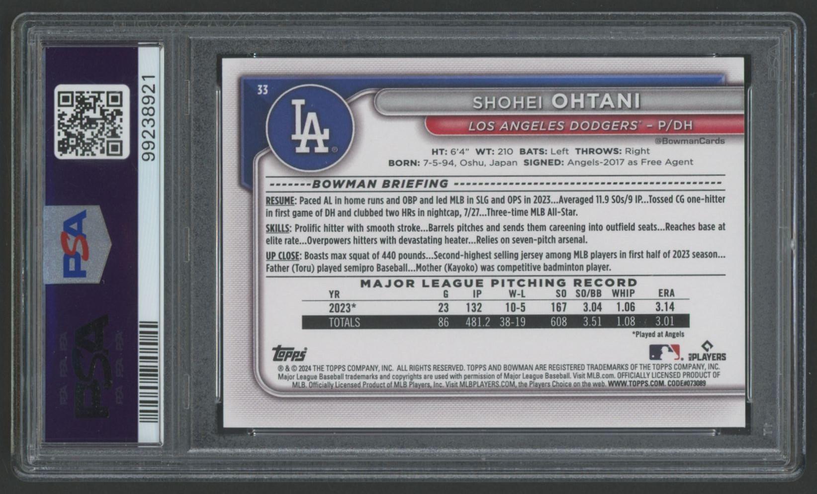 Shohei Ohtani 2024 Bowman #33 (PSA 10) at PristineAuction.com Shohei Ohtani 2024 Bowman #33 (PSA 10) at PristineAuction.com