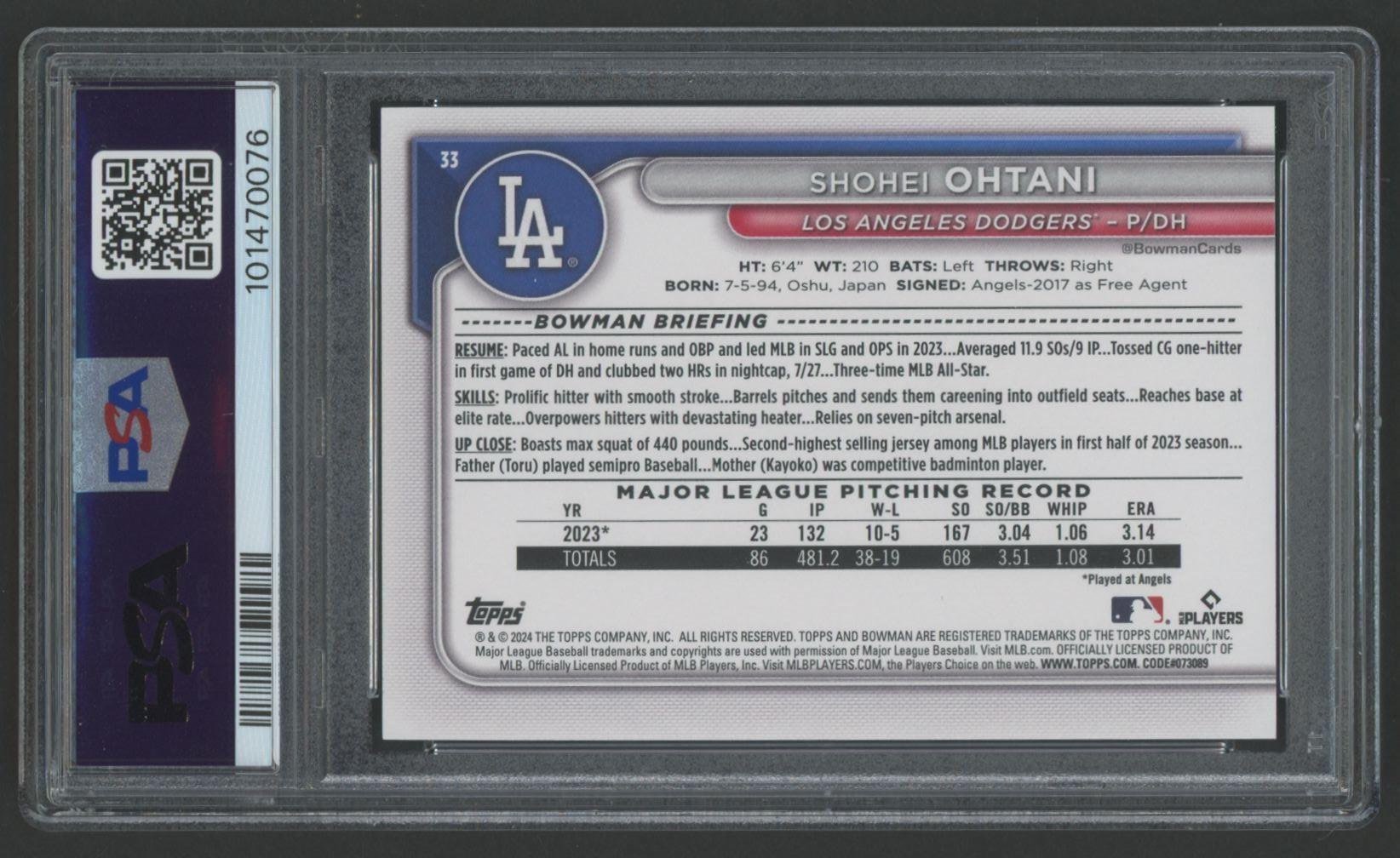 Shohei Ohtani 2024 Bowman #33 (PSA 10) at PristineAuction.com Shohei Ohtani 2024 Bowman #33 (PSA 10) at PristineAuction.com