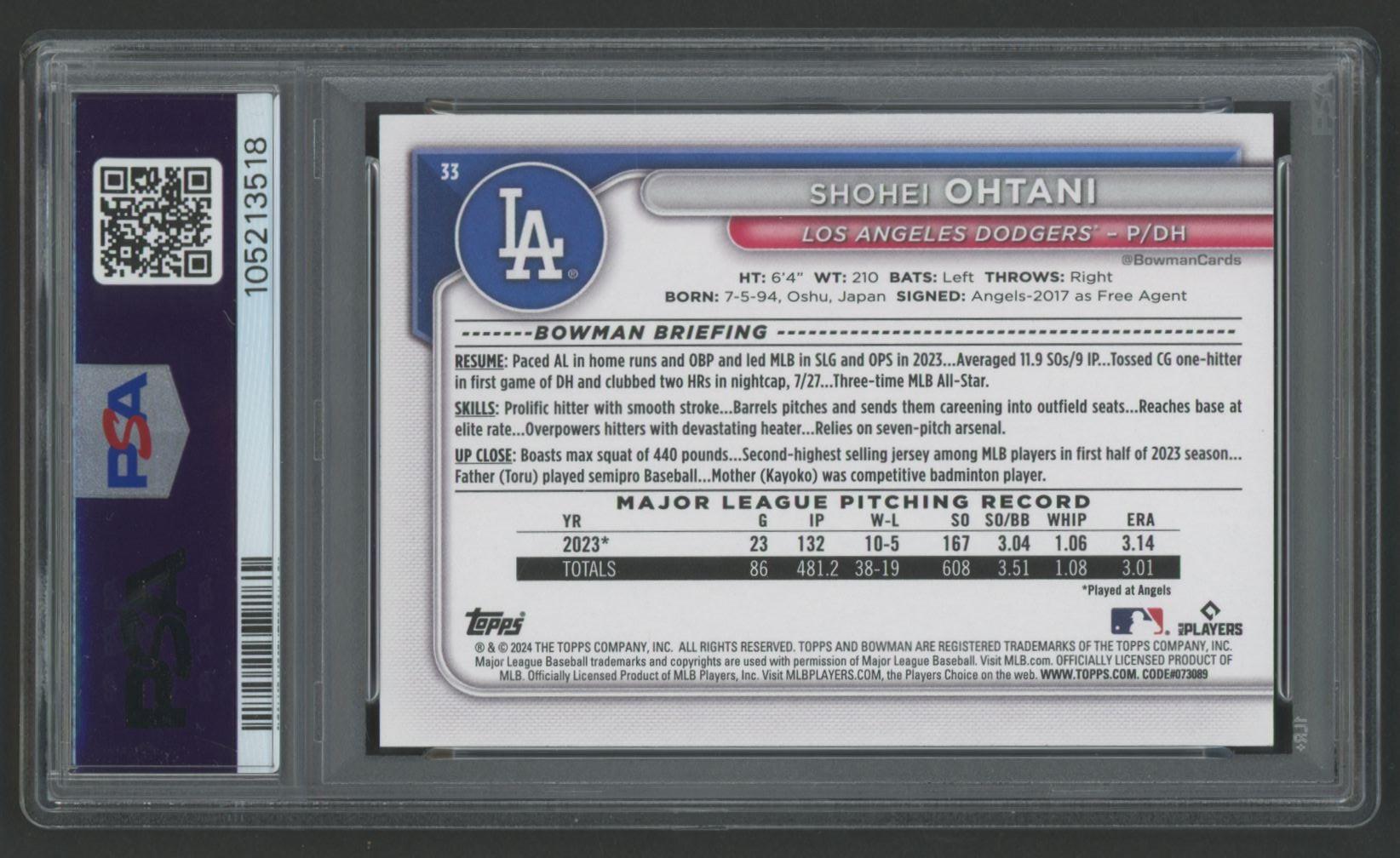 Shohei Ohtani 2024 Bowman #33 (PSA 10) at PristineAuction.com Shohei Ohtani 2024 Bowman #33 (PSA 10) at PristineAuction.com