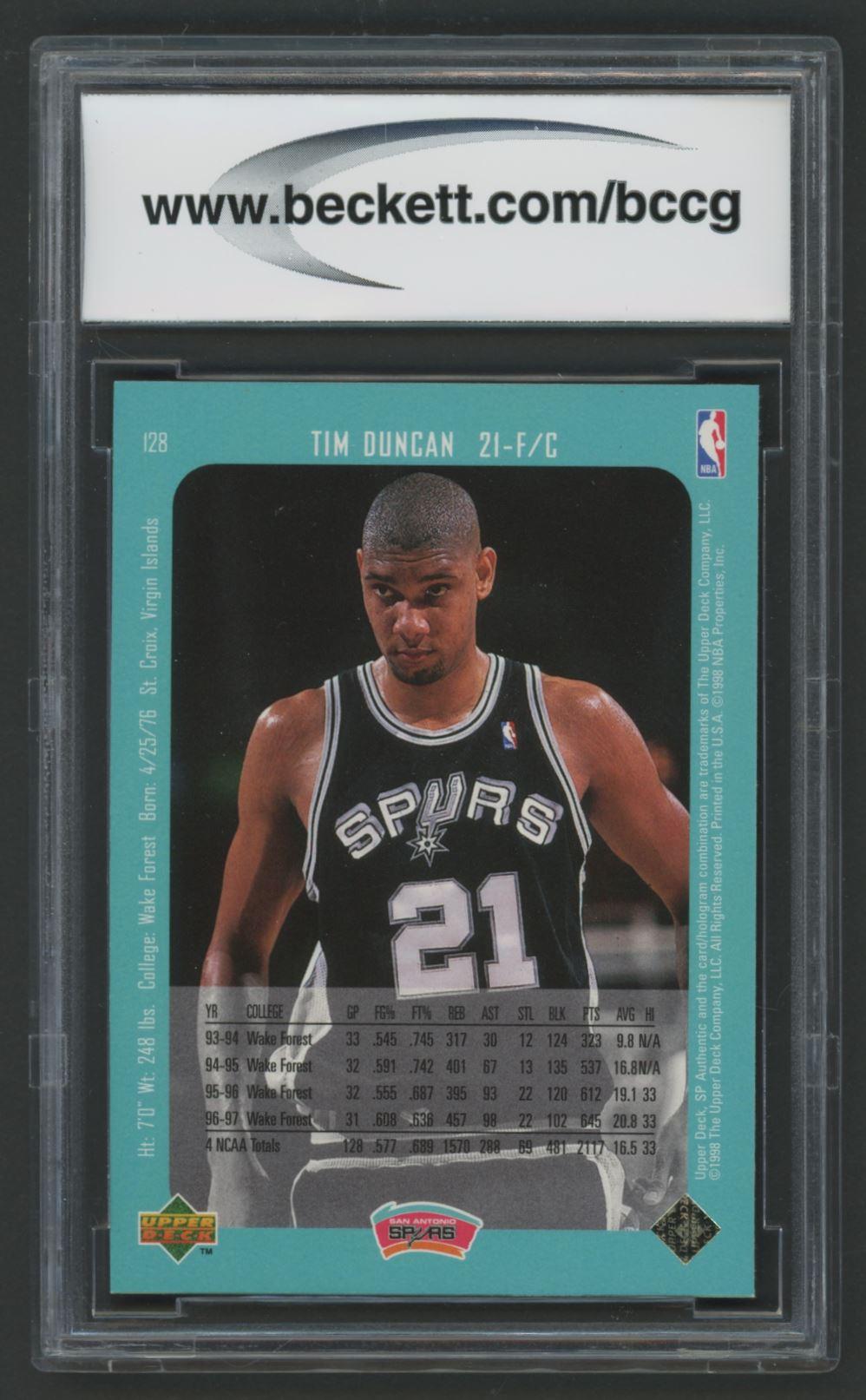 Tim Duncan 1997-98 SP Authentic #128 (BCCG 10) at PristineAuction.com Tim Duncan 1997-98 SP Authentic #128 (BCCG 10) at PristineAuction.com