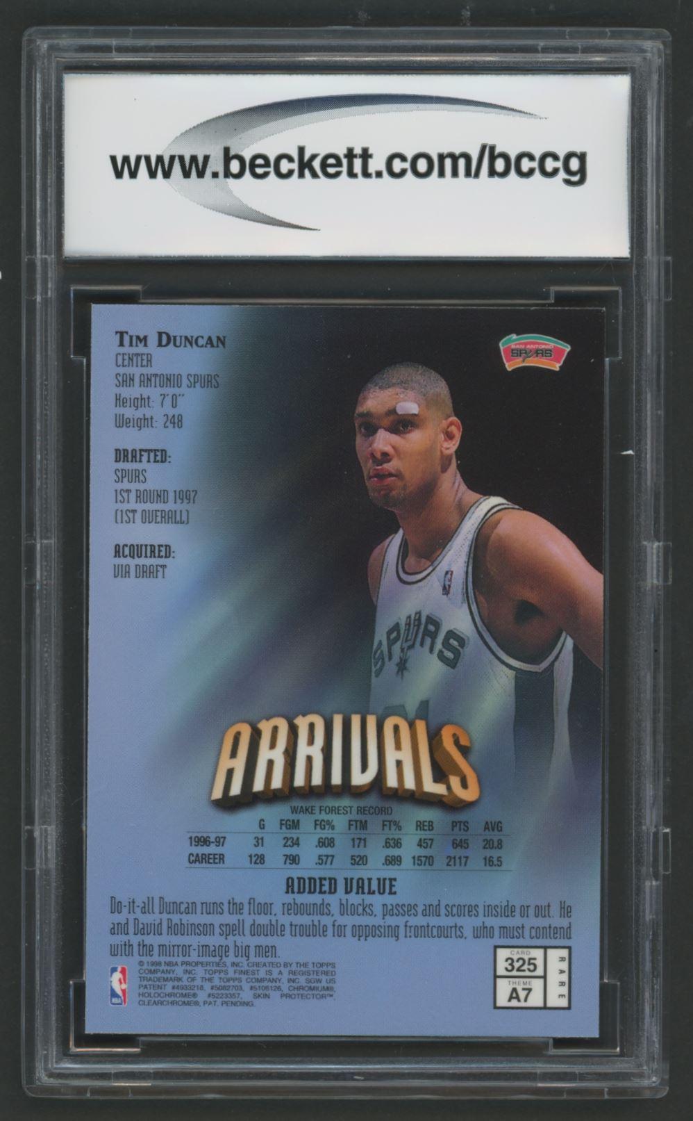 Tim Duncan 1997-98 Finest #325 (BCCG 10) at PristineAuction.com Tim Duncan 1997-98 Finest #325 (BCCG 10) at PristineAuction.com