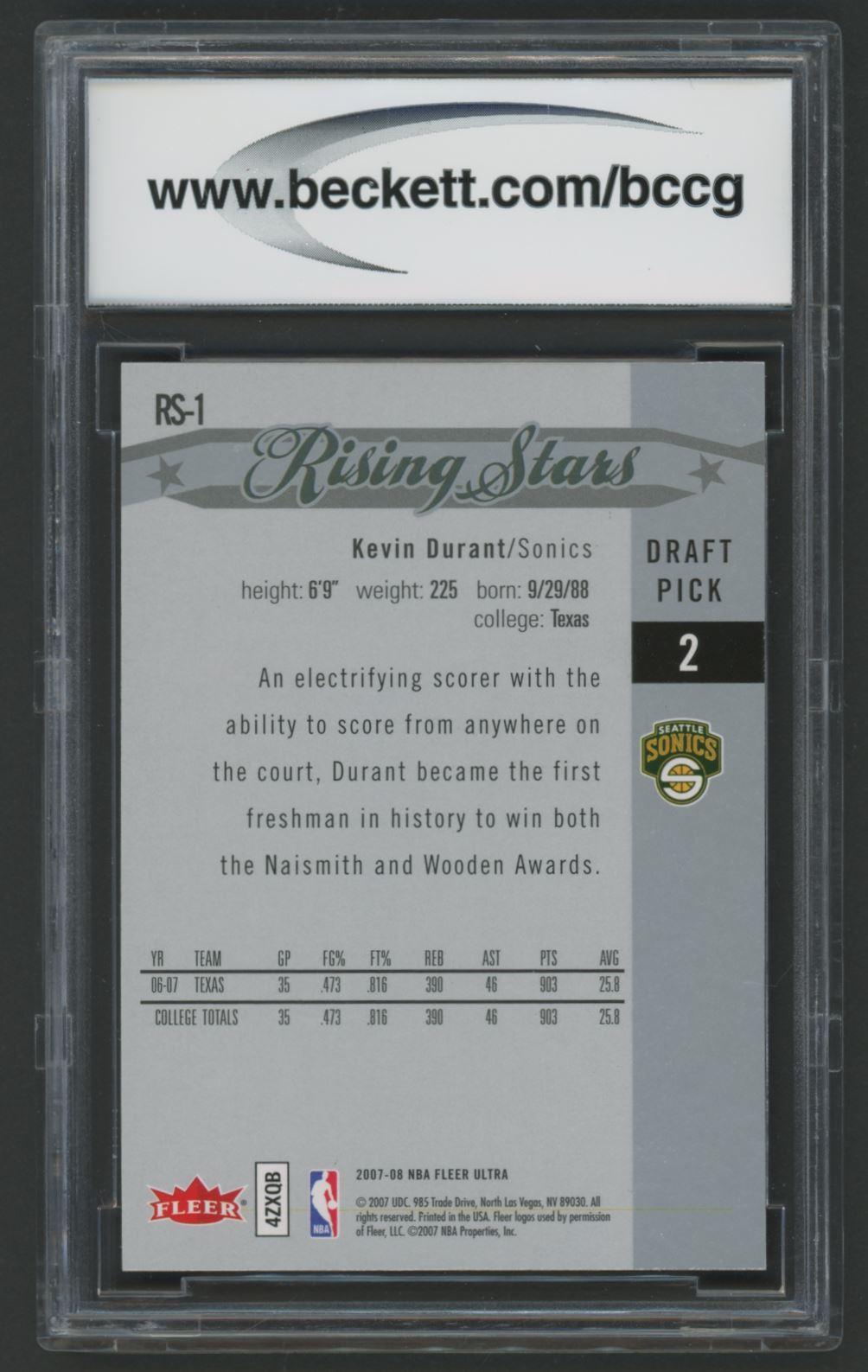 Kevin Durant 2007-08 Ultra SE Rising Stars #RS1 (BCCG 10) at PristineAuction.com Kevin Durant 2007-08 Ultra SE Rising Stars #RS1 (BCCG 10) at PristineAuction.com