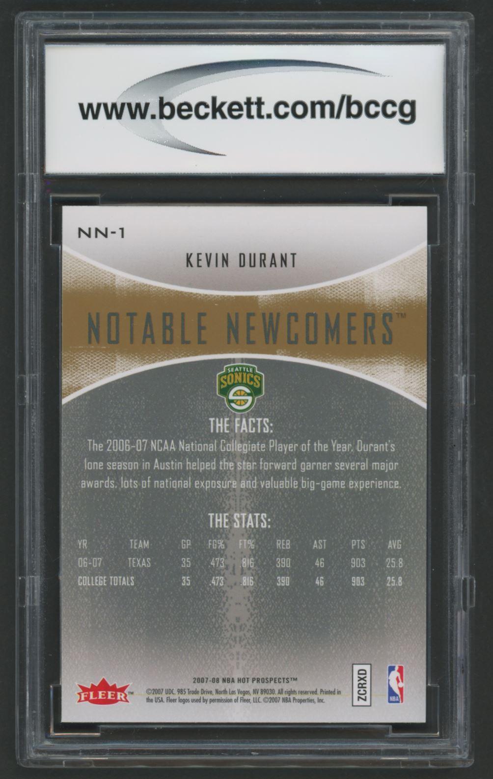 Kevin Durant 2007-08 Fleer Hot Prospects Notable Newcomers #NN-1 (BCCG 10) at PristineAuction.com Kevin Durant 2007-08 Fleer Hot Prospects Notable Newcomers #NN-1 (BCCG 10) at PristineAuction.com