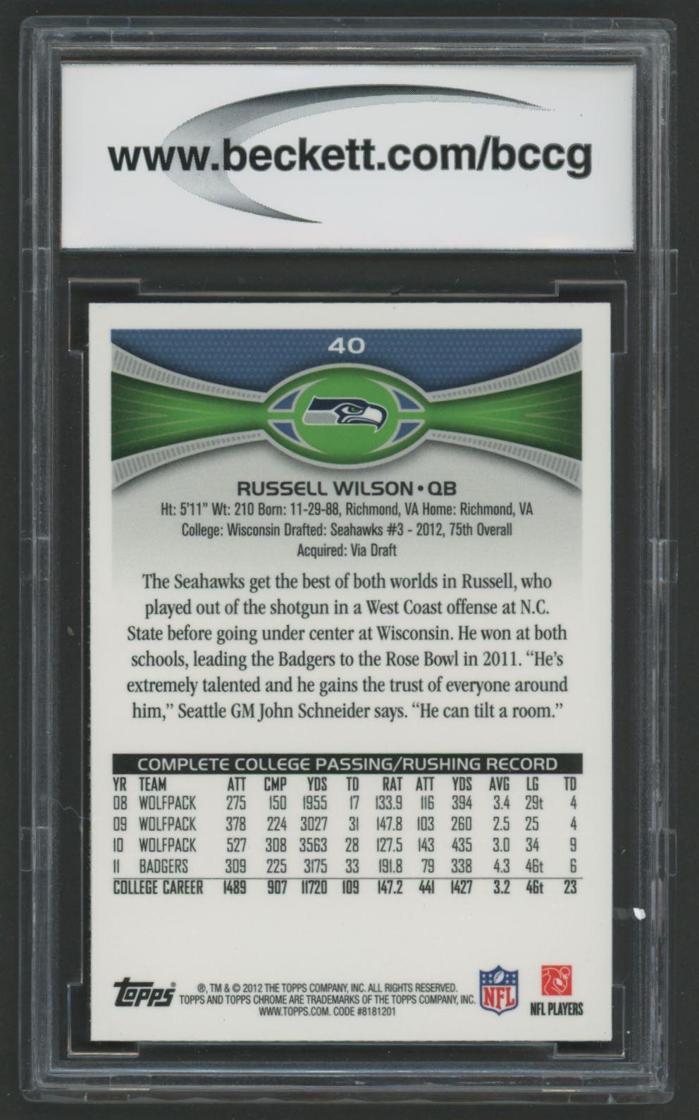 Russell Wilson 2012 Topps Chrome #40A (BCCG 10) at PristineAuction.com Russell Wilson 2012 Topps Chrome #40A (BCCG 10) at PristineAuction.com