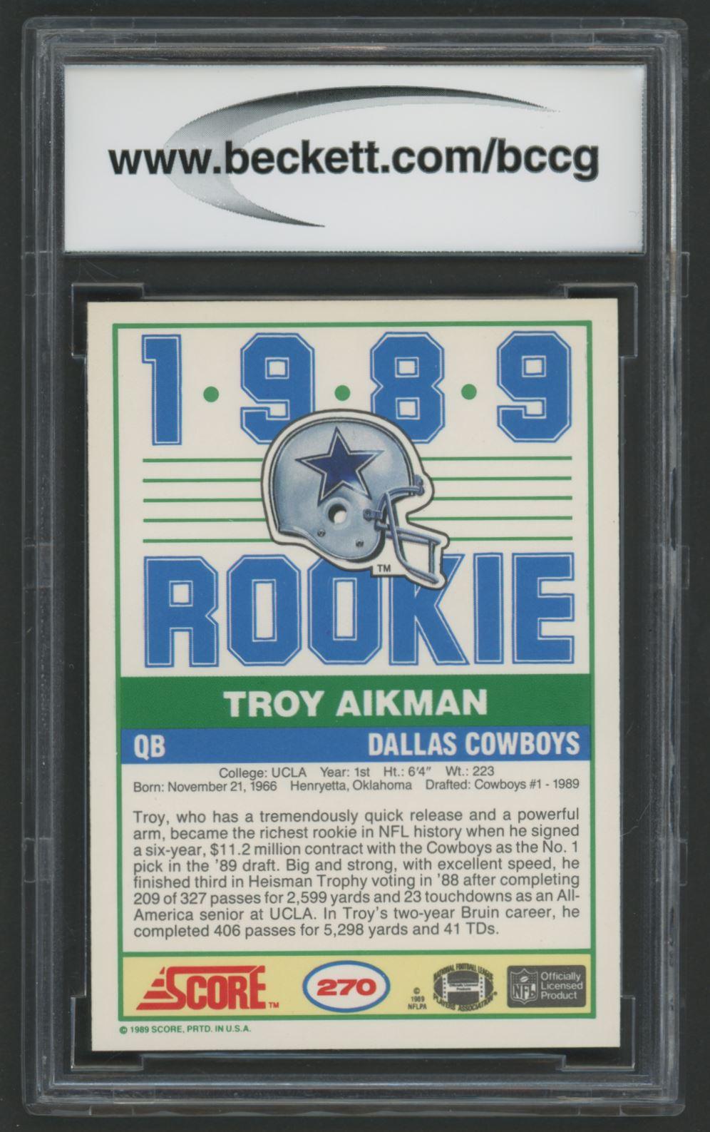 Troy Aikman 1989 Score #270 RC (BCCG 9) at PristineAuction.com Troy Aikman 1989 Score #270 RC (BCCG 9) at PristineAuction.com