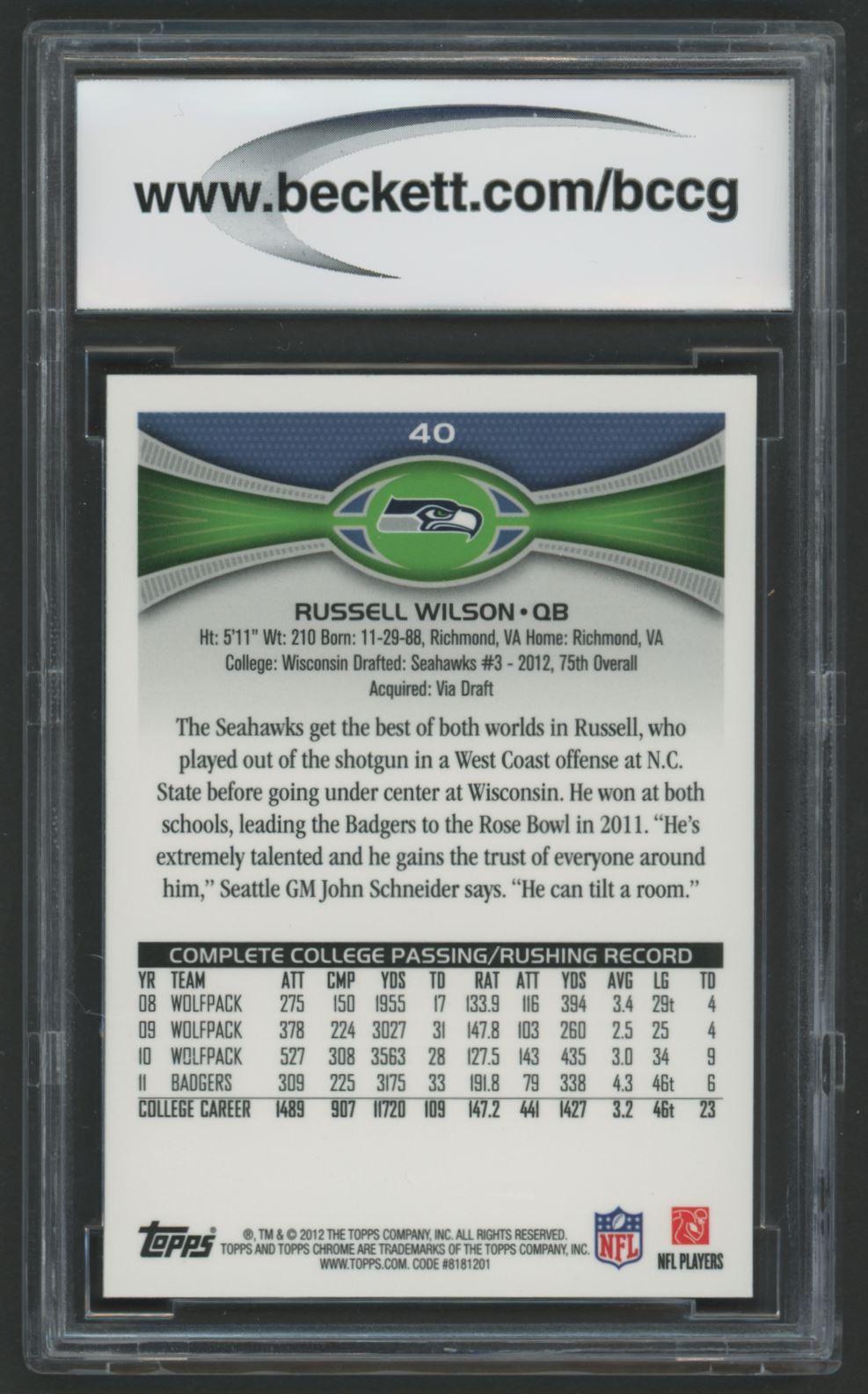 Russell Wilson 2012 Topps Chrome #40A (BCCG 9) at PristineAuction.com Russell Wilson 2012 Topps Chrome #40A (BCCG 9) at PristineAuction.com