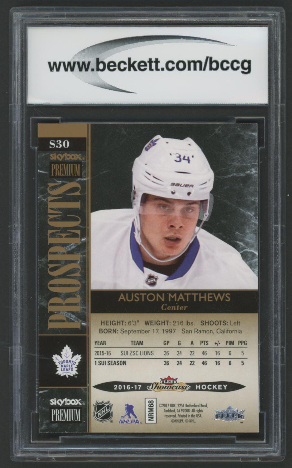 Auston Matthews 2016-17 Fleer Showcase SkyBox Premium Prospects #S30 #223/499 (BCCG 10) at PristineAuction.com Auston Matthews 2016-17 Fleer Showcase SkyBox Premium Prospects #S30 #223/499 (BCCG 10) at PristineAuction.com