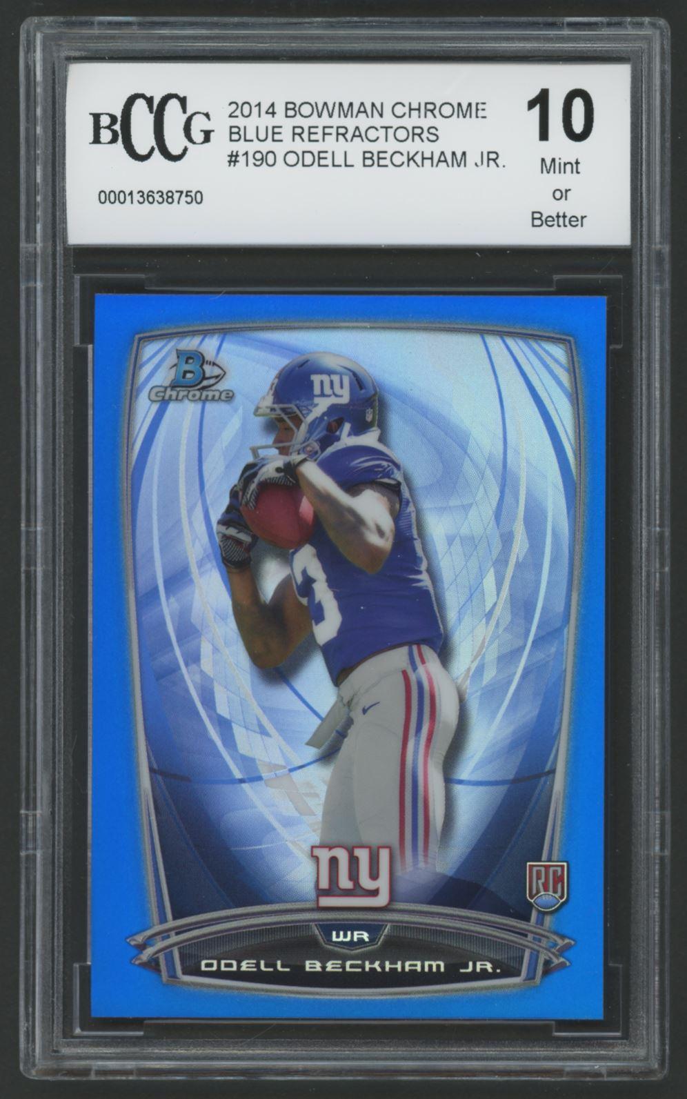 Odell Beckham Jr. 2014 Bowman Chrome Blue Refractors #190 #27/199 (BCCG 10) at PristineAuction.com Odell Beckham Jr. 2014 Bowman Chrome Blue Refractors #190 #27/199 (BCCG 10) at PristineAuction.com